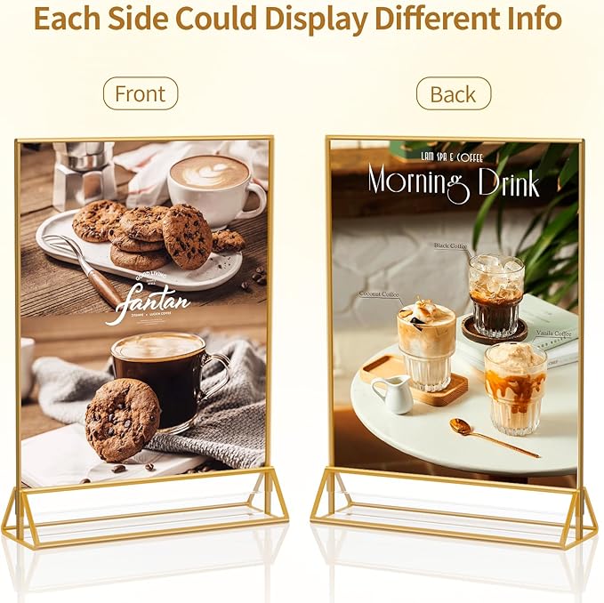Gold Frames Clear Acrylic Sign Holder 8.5X11 Gold Picture Frames, Double Sided Menu Holder Display Stand for Weddings Table Number Flyer Holder( Pack of 6)