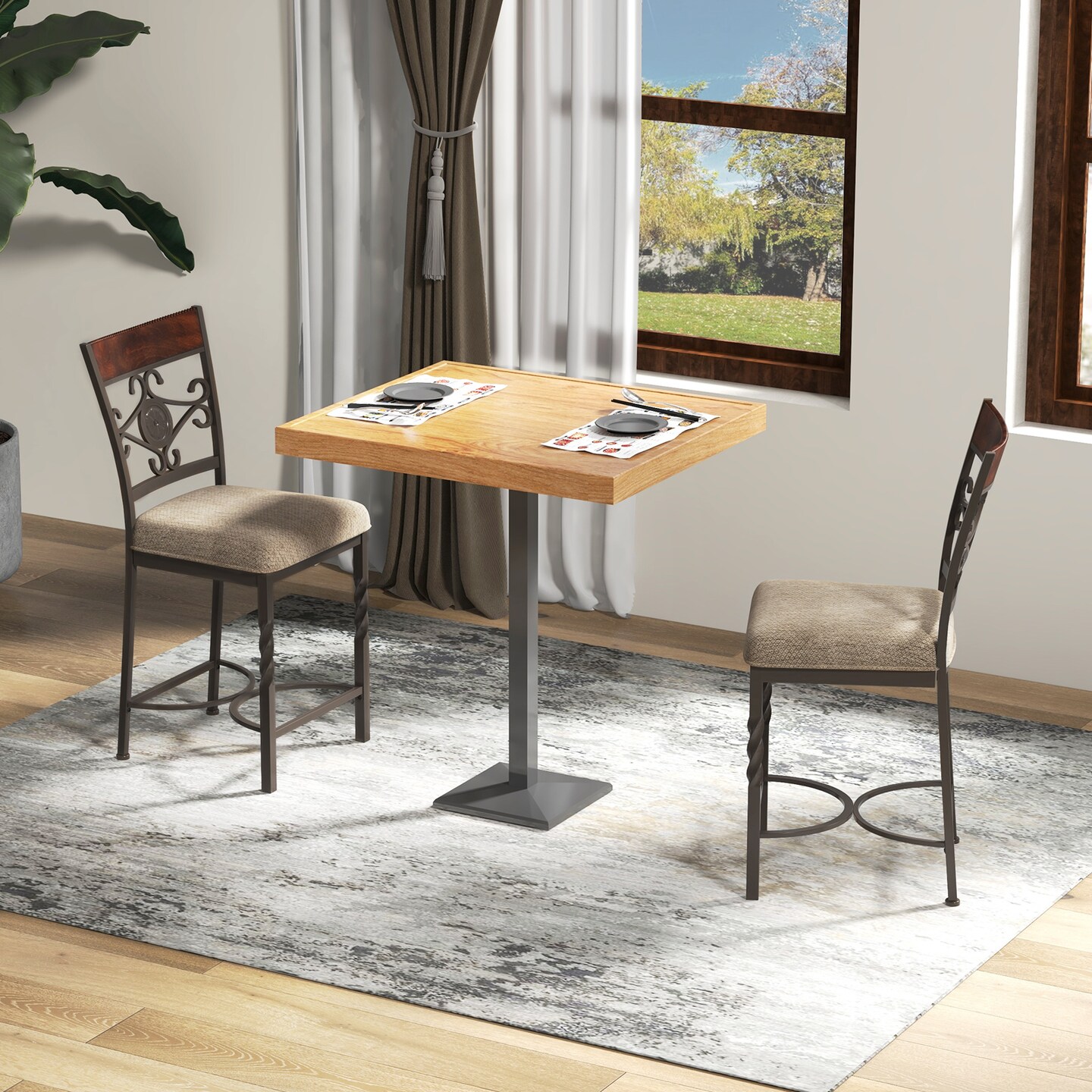 25&#x22; Set of 2 Bar Stools with Rust-proof Metal Frame and Soft Sponge Seat