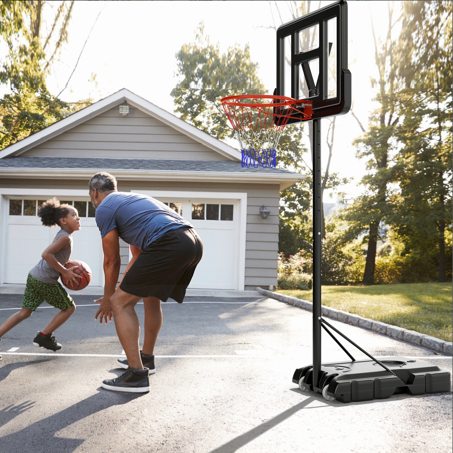 Black Portable 4.4-10FT Adjustable Basketball Hoop with 2 Wheels Fillable Base