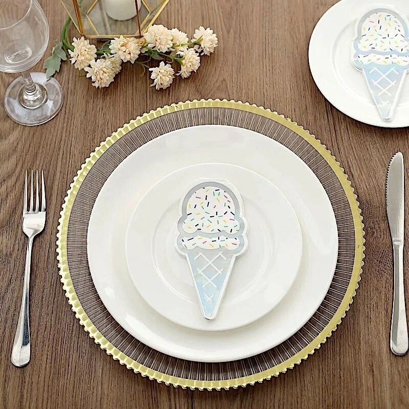 20 Iridescent 12x6&#x22; Paper Beverage Cocktail Napkins Ice Cream Design Party Event