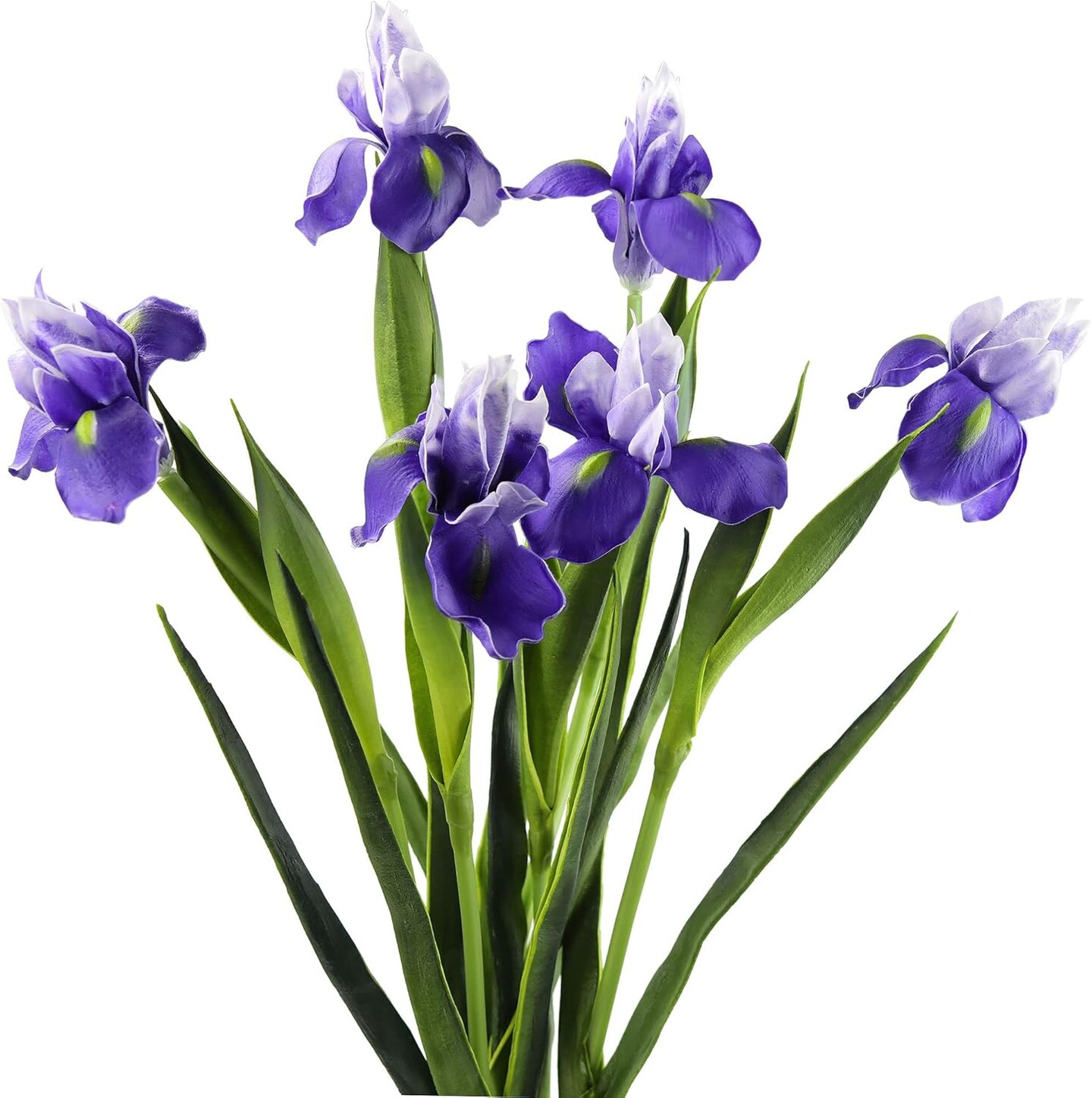 6 Long-Stem Real Touch Artificial Purple Irises &#x2013; Realistic Faux Flowers for Home D&#xE9;cor,