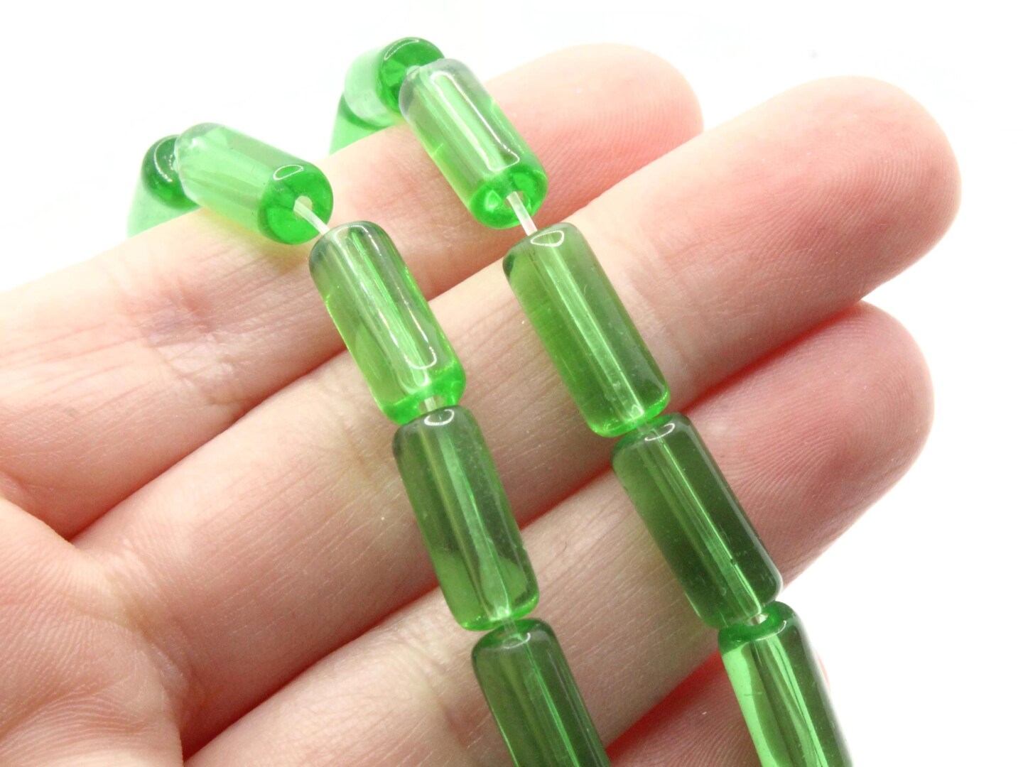 15mm Clear Green Glass Tube Beads