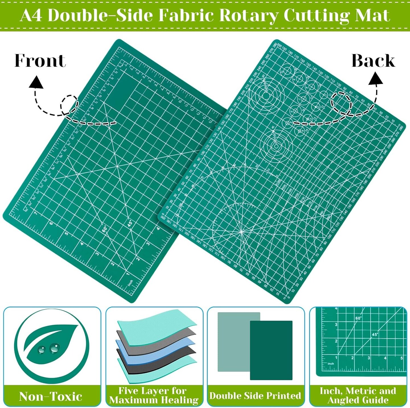 Rotary Cutter Set, Self Healing Sewing Mats Rotary Cutter and Mat 45mm Rotary Fabric Cutter Set with 2 Blades Rotary Cutting Mat for Crafts Fabric Quilting Hobby (9&#x22; x 12&#x22; (A4))