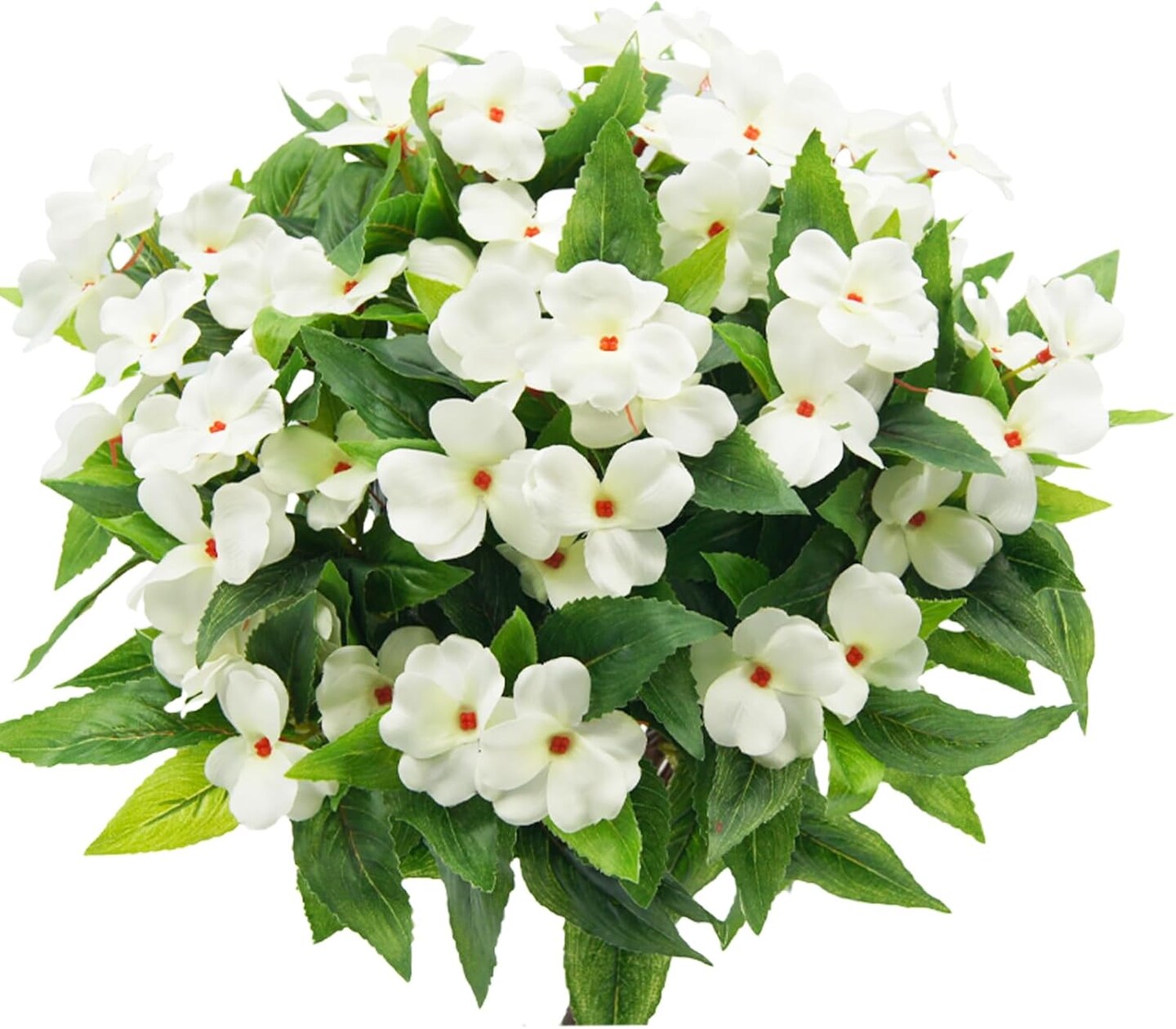 3PCS UV Resistant White Artificial Impatiens for Outdoor Garden, Patio & Porch Décor