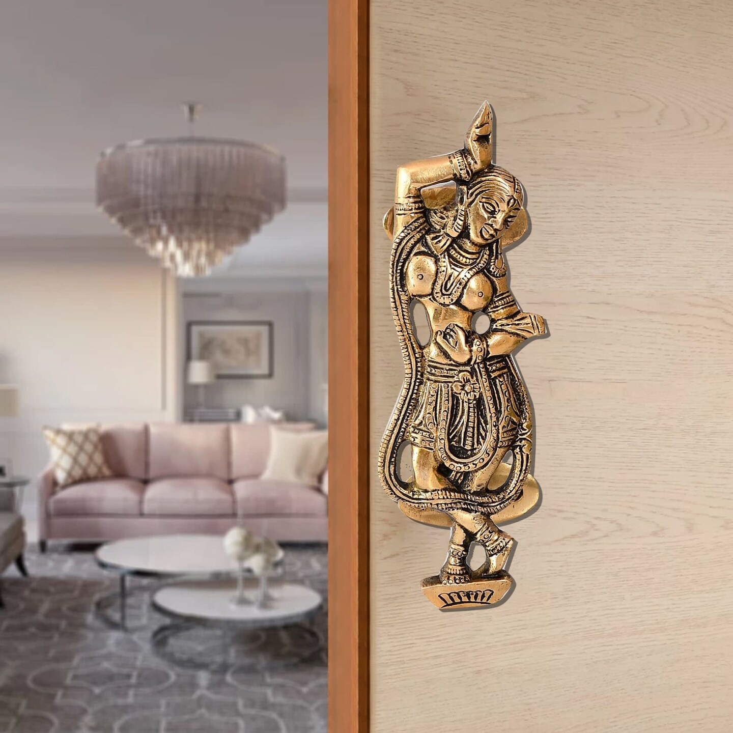 Decorative Antique Dancing Lady Door Pull Handles 6.8 Inches Pair of 2 Unique Brass Fitting Knobs for Drawer, Shelf, Wardrobe, Almirah Housewarming Gift