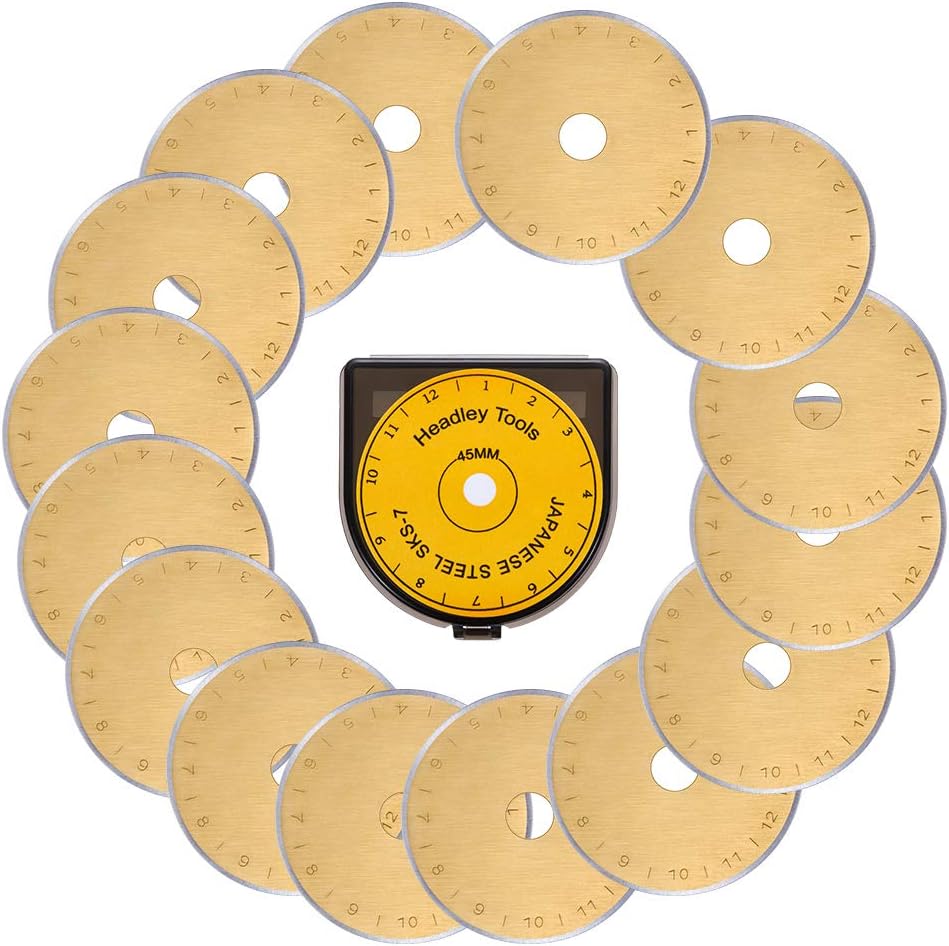 Titanium Coated 45mm Rotary Cutter Blades 15 Pack Fits Olfa, Fiskars, Replacement Rotary Blade for Arts Crafts Quilting Scrapbooking Sewing, Sharp and Durable