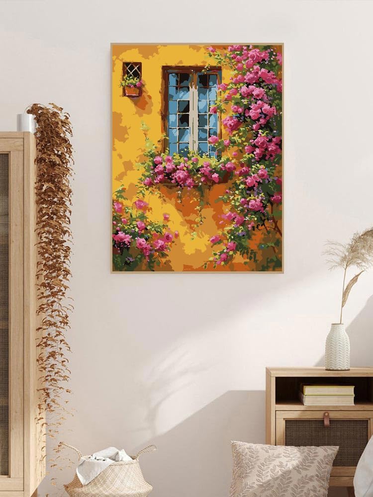 Paint by Number for Adults Beginners,12" Wx16 L Canvas for Painting Kits for Adults in Colorful Box,Paint by Numbers for Home Wall Art Decor-City Street Flowers 1
