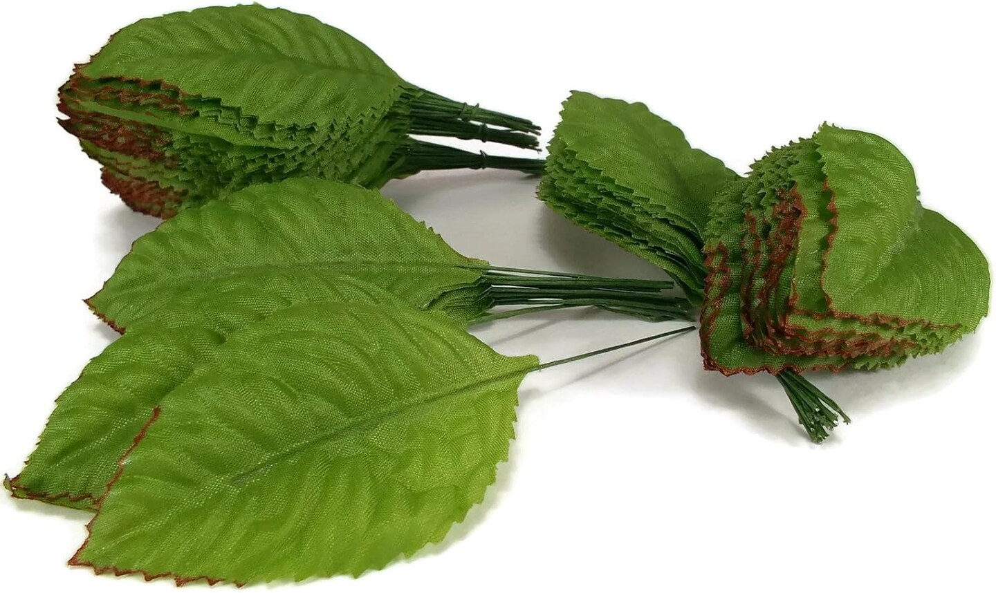 Fake Leaves Silk Green Brown Rose Leaves Fabric Artificial Leaf with Wire Stem Wedding Bouquet Make Hair Clips Size#1