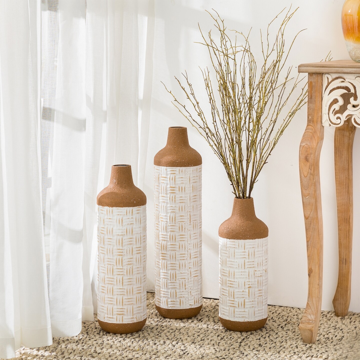 Set of 3 Boho Farmhouse Decorative Table/Floor Metal Vases