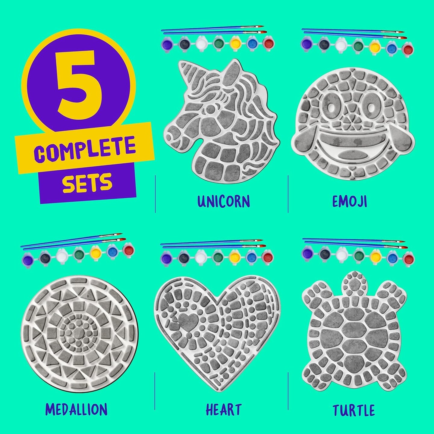 Summer Stepping Stones Painting Kit for Kids - Outdoor Summer Crafts - Paint 5 Garden Stone - Unicorn Craft Kits for Boys, Girls Ages 6-12 - Gifts for Boy, Girl Age 6, 7, 8, 9, 10 + Year Old - Summer Gift