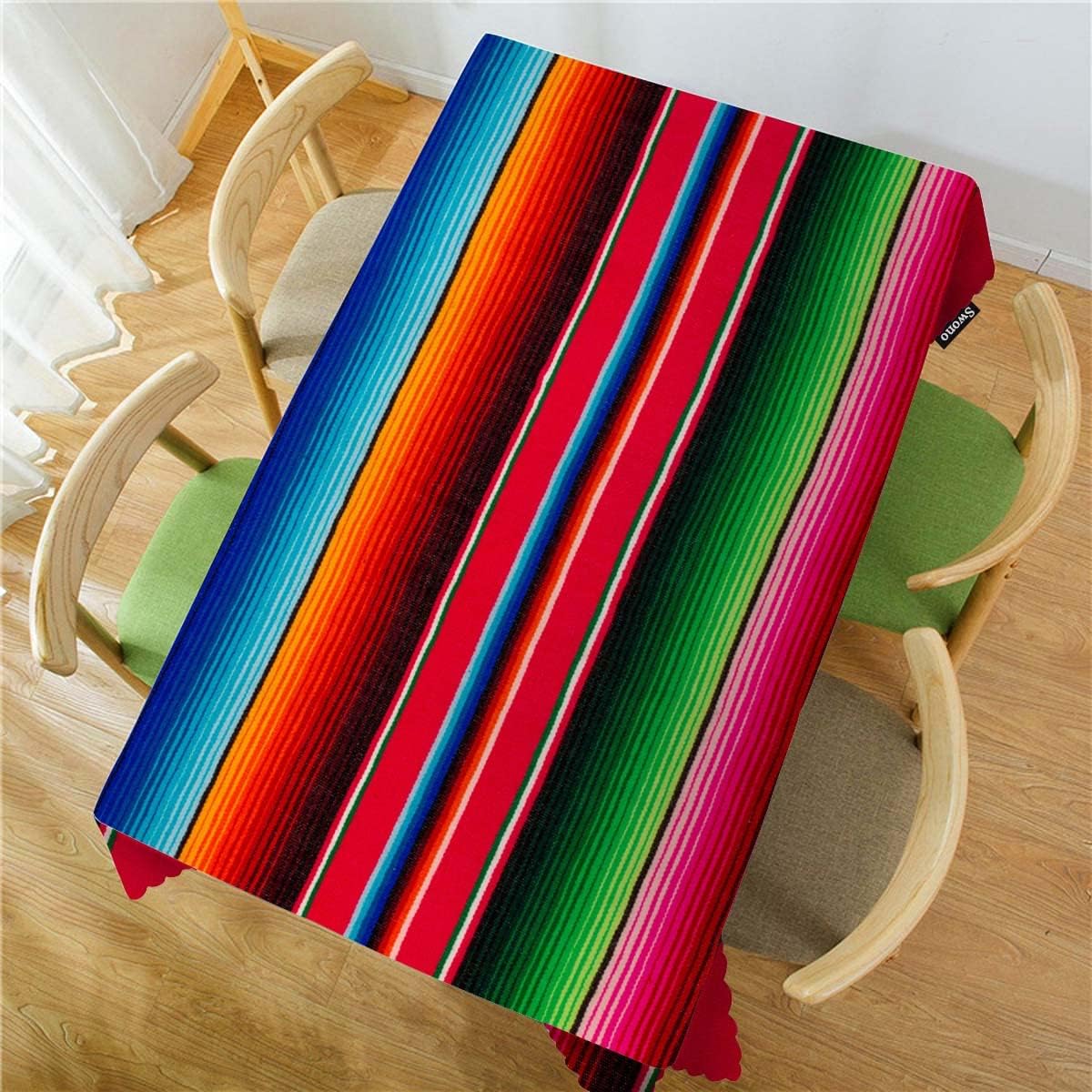 Decorative Rectangle Table Cloth Mexican Style, Traditional Blankets Colorful Stripes Polyester Tablecloth Kitchen Table Cover for Dining BBQ Picnic Coffee Table 50x72, 4-6 Seats