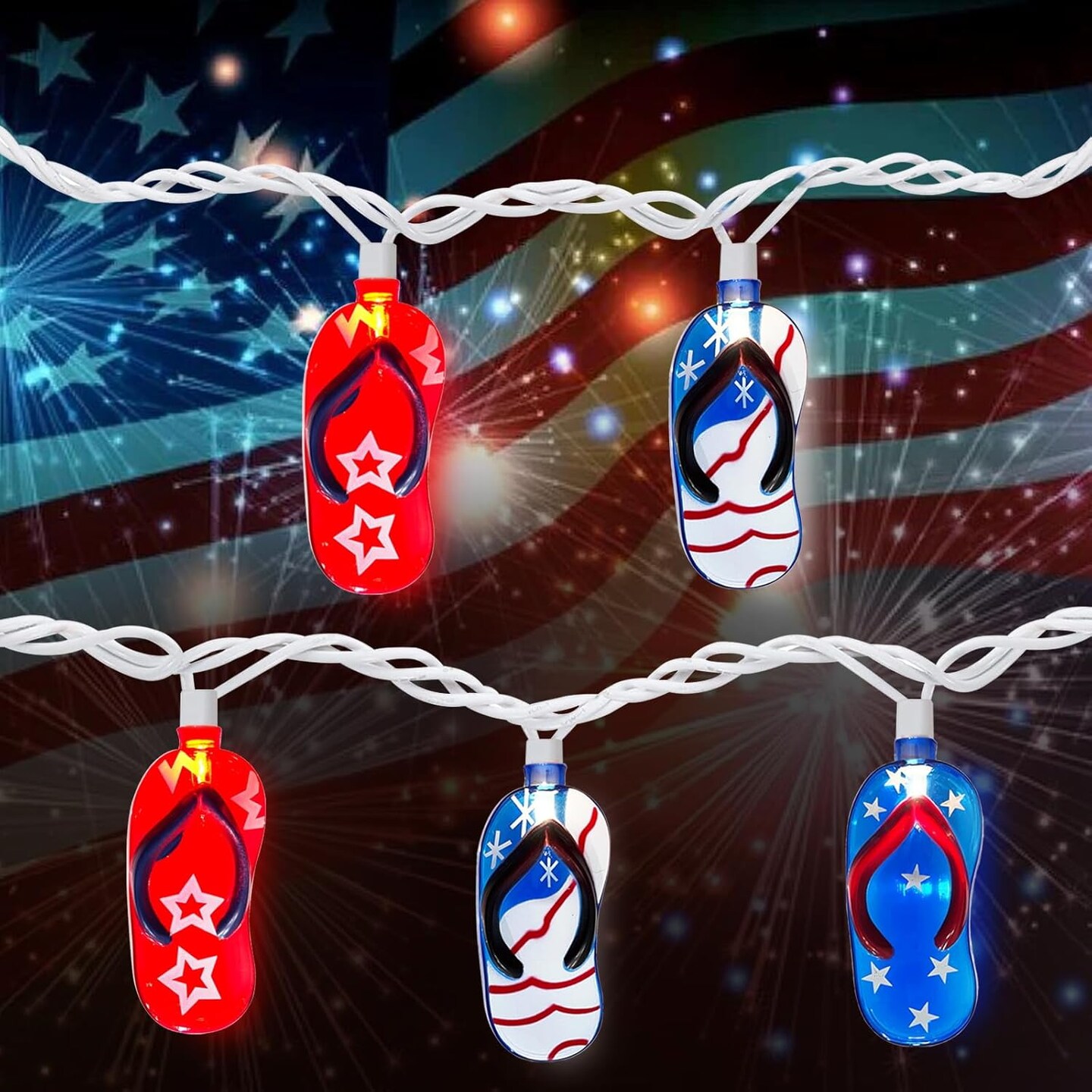 4th of July Decorations, Red White and Blue String Lights Plug-in 8.5FT 10 American Flag Slippers, Patriotic Fairy Lights Outdoor for Independence Day Memorial Day Fourth of July Decor for Home