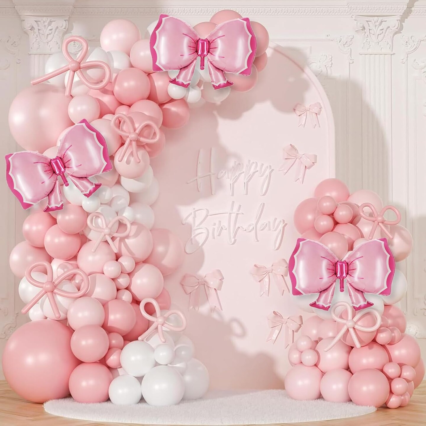 148 Pcs Pink Balloon Arch Kit Pink and White Balloon Garland Pink Bow Long Balloons