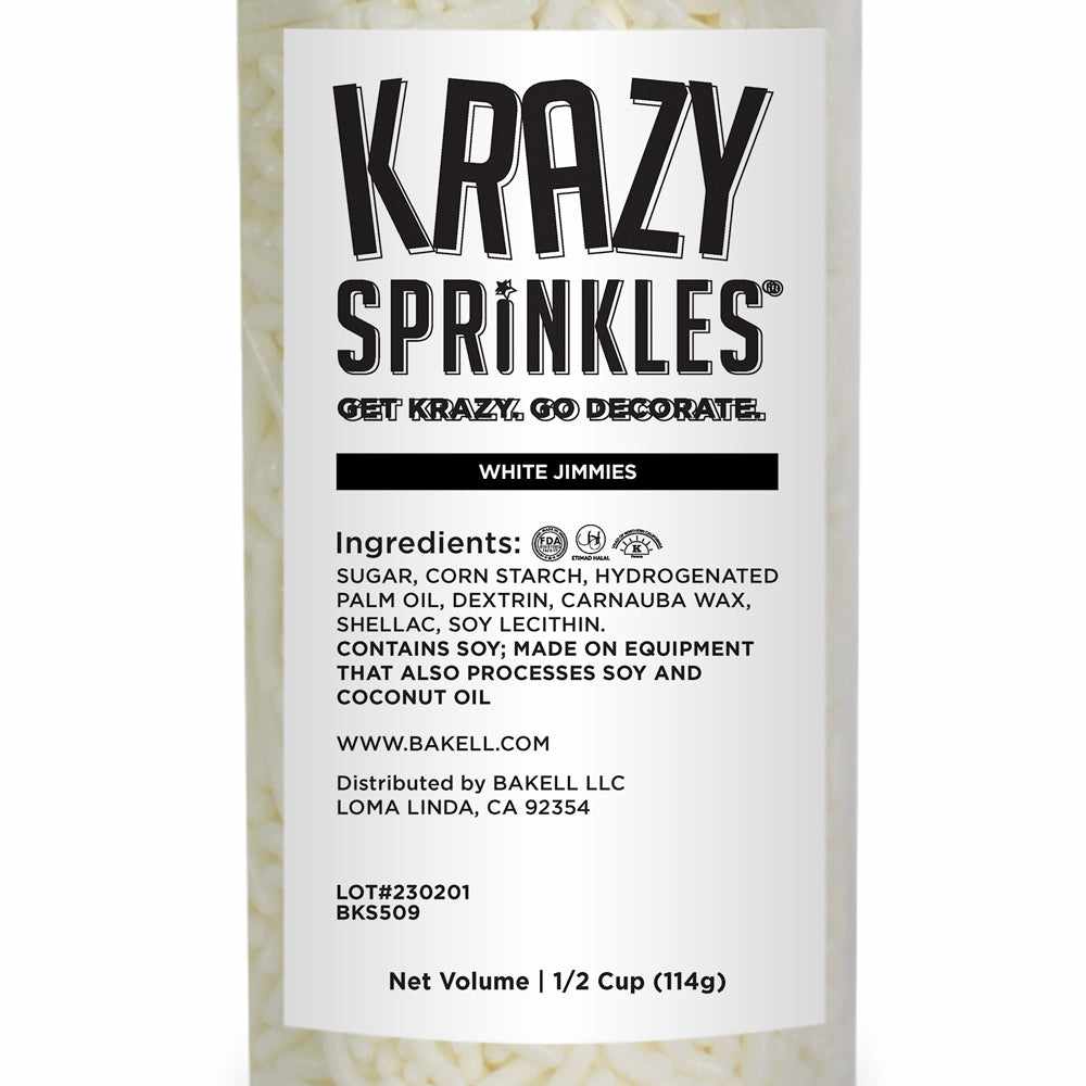 Krazy Sprinkles - White Jimmies (1/2 Cup, 1x Jar) for Cakes, Ice Cream & Cookies