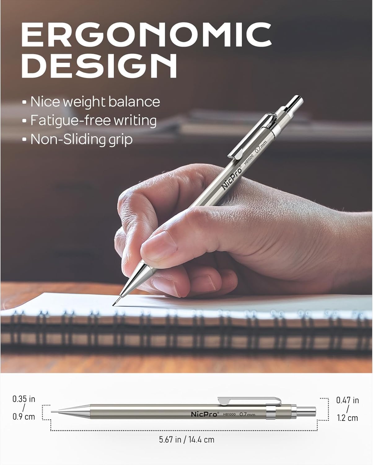 2 PCS 0.7 mm Metal Mechanical Pencils Set, Drafting Pencil for Artist Writing, Sketching, Drawing, with 4 Tubes HB Lead Refill & Erasers, Erasers Refills & Storage Case