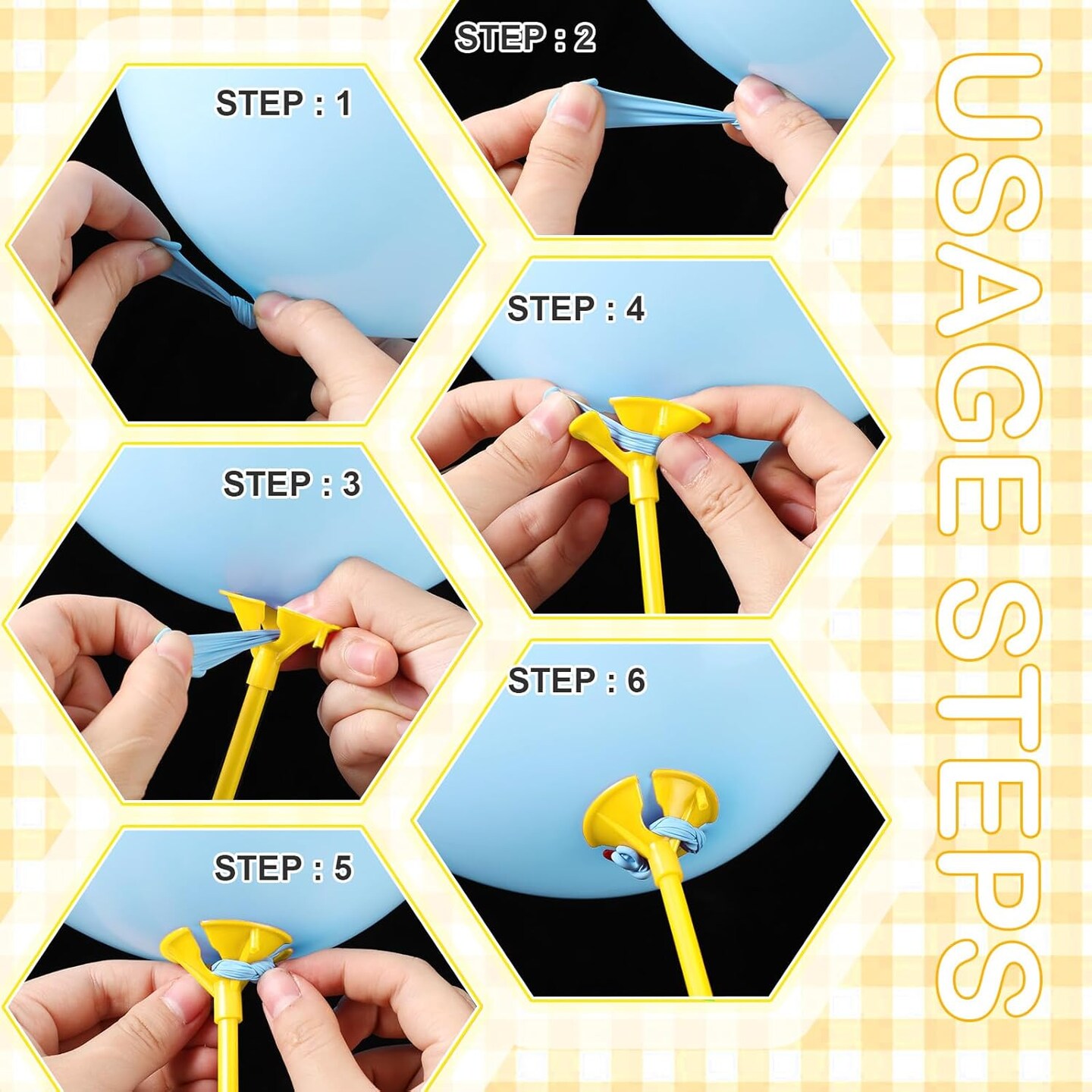 100 Pcs 12.6 Inch Balloon Sticks Plastic Balloon holders and Cup for Christmas New Year Birthday Party Wedding Anniversary Decorations(Yellow)