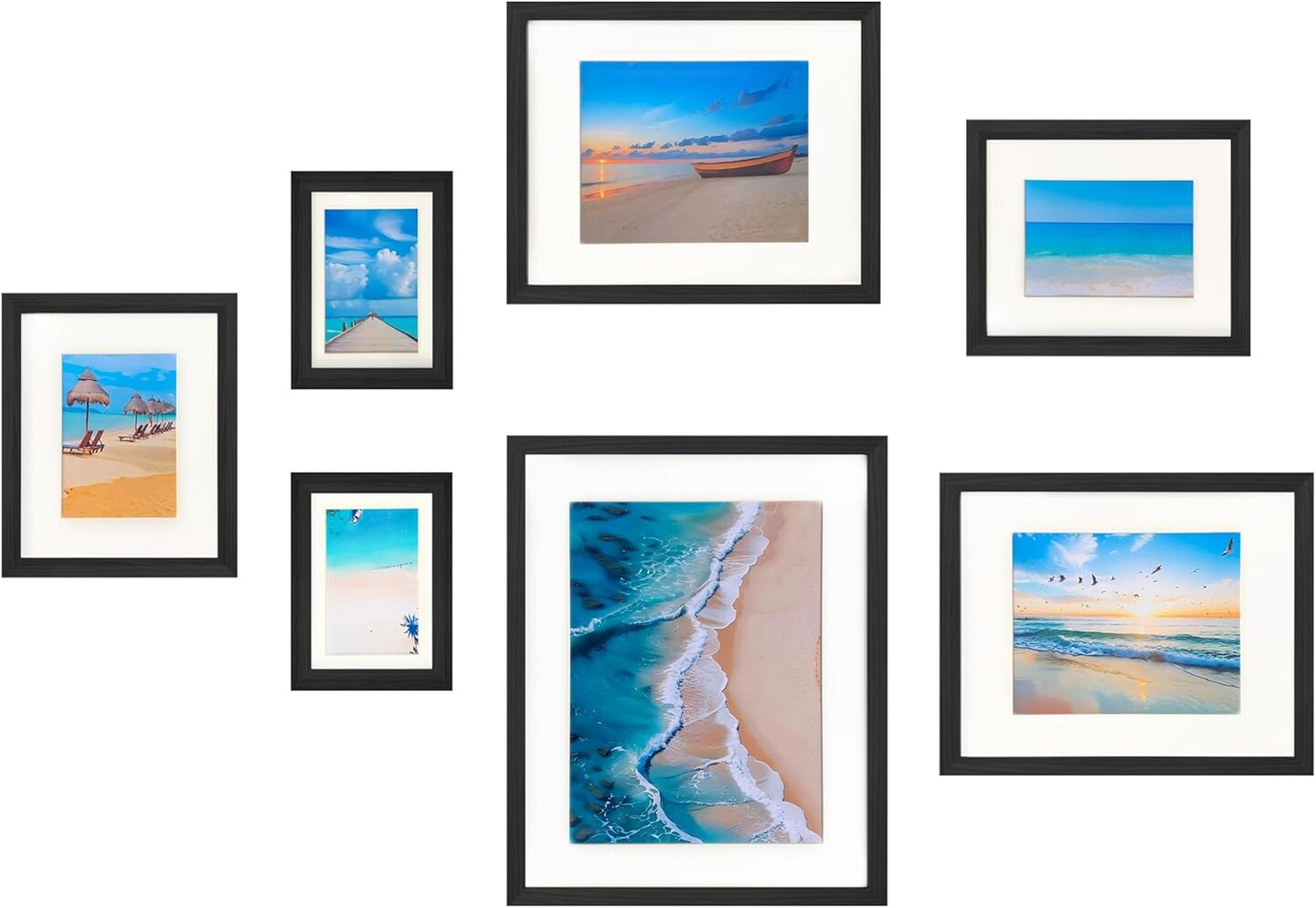 7 Pack Picture Frames Collage Wall Decor, Gallery Wall Frame Set for Wall Mounting or Tabletop Display, Multi Sizes Including 16x20-1, 11x14-2, 8x10-2&#xFF0C;5x7-2 Family Photo Frames,Made of Solid Wood&#xFF0C;Black