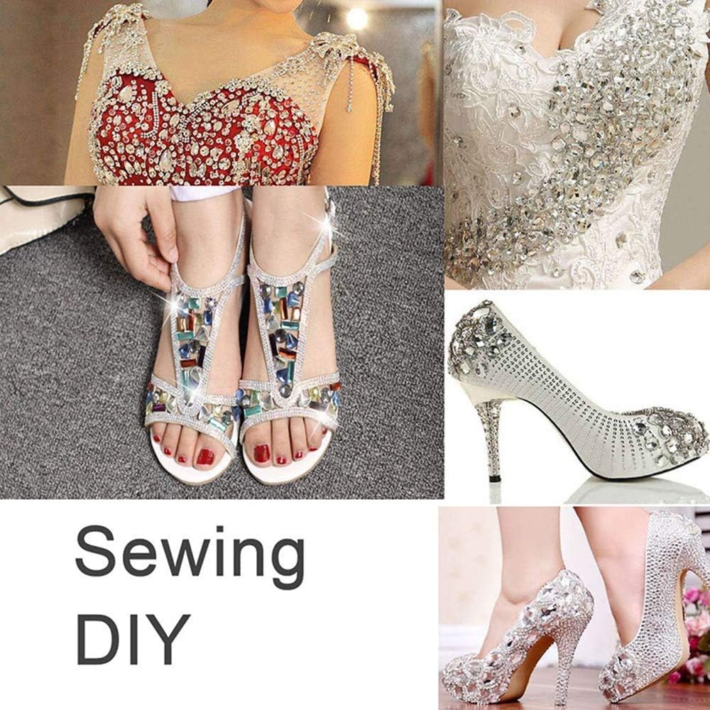 160PCS Glass Sew on Rhinestones, Flactback Sew On Claw Crystals for Crafts Costume Clothes Jewelry (Crystal Clear/White, Mixed Shapes)