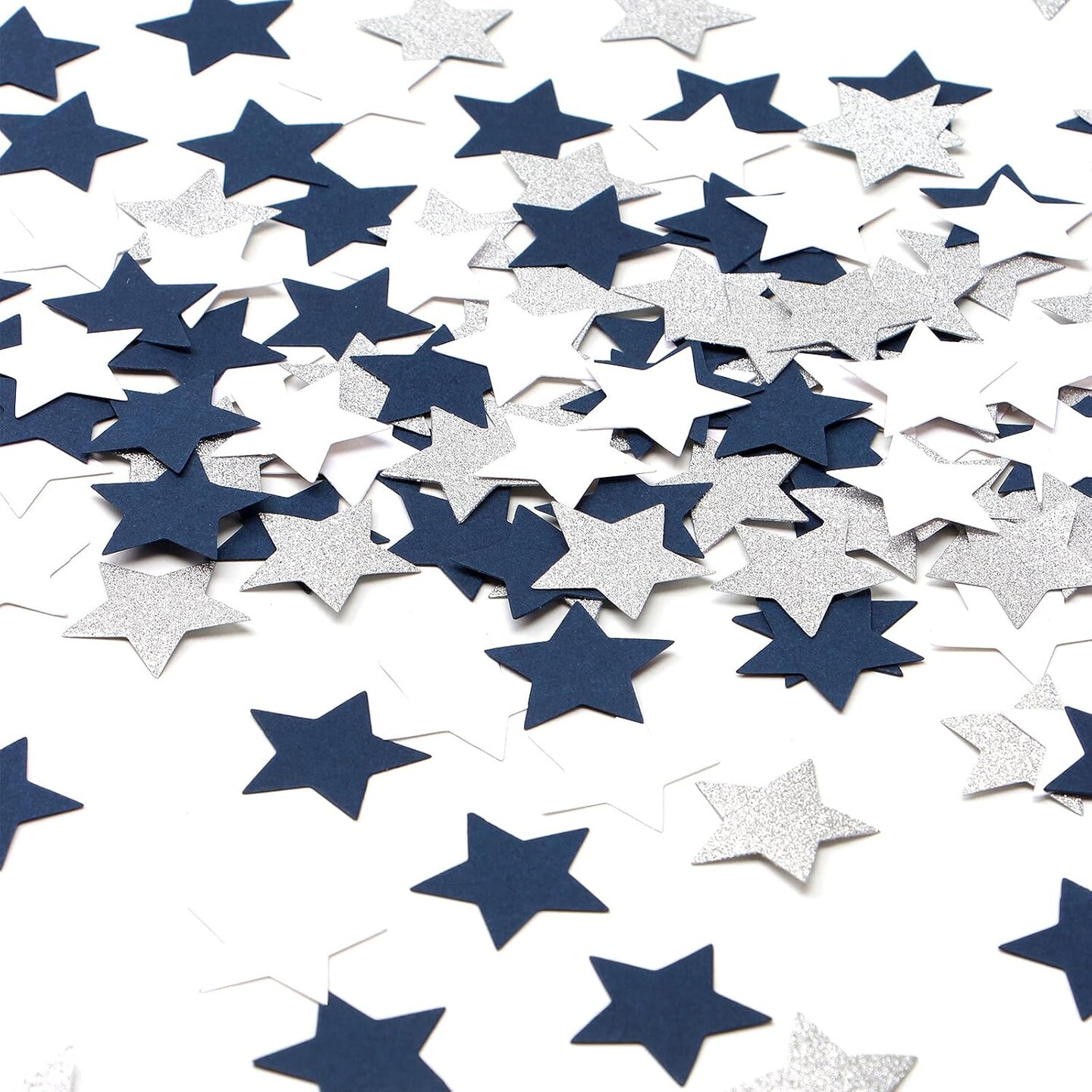 300PCS Navy, White & Silver Confetti – Star Table Scatter for Birthday & Wedding