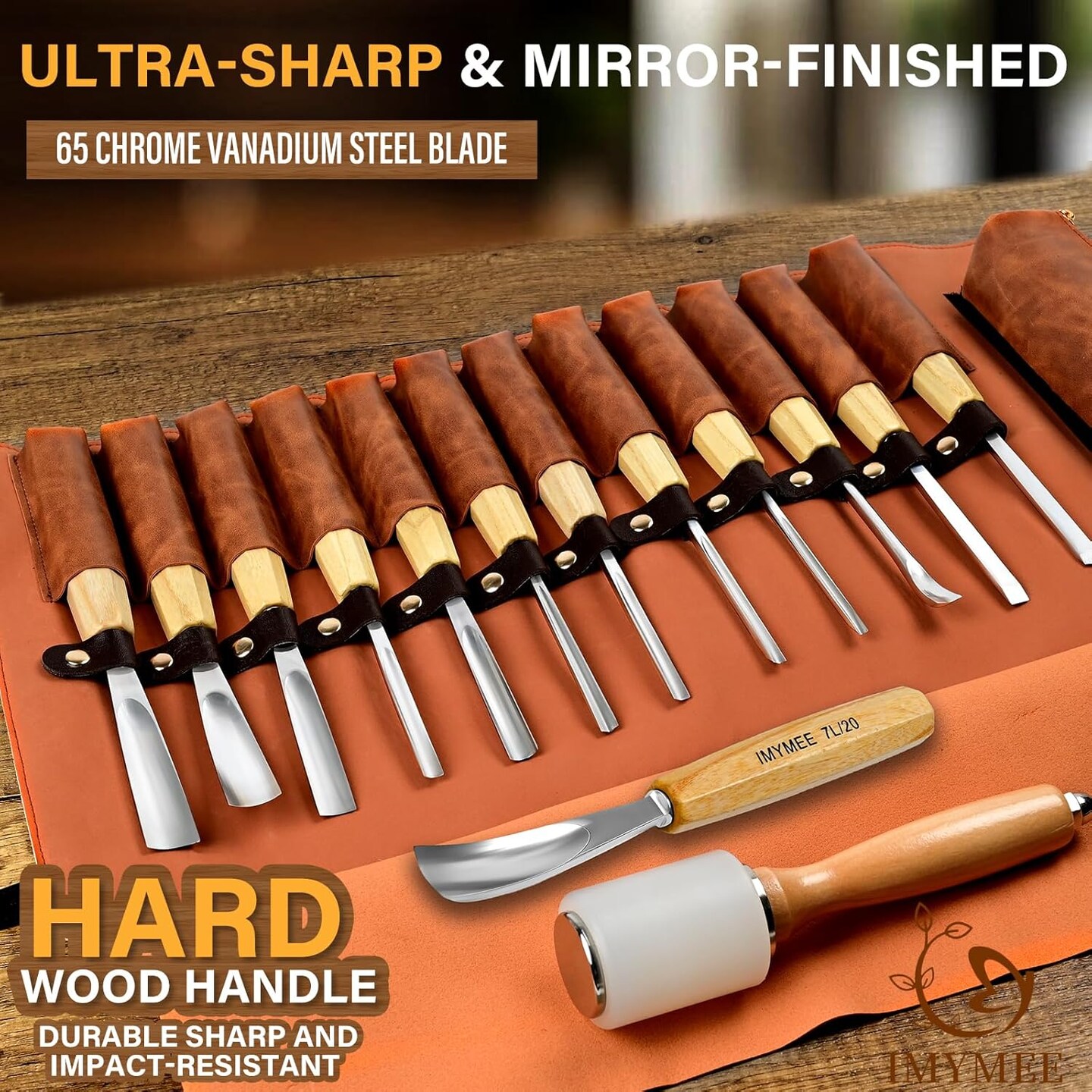 Wood Carving Tools Set of 12 Chisels With PU Storage Bag,Wood Carving Chisels,Sharp Cr-V 65 Steel Blades,Wood Chisels for Woodworking,Wood Whittling Kit for Beginners,Wood Carving Kit