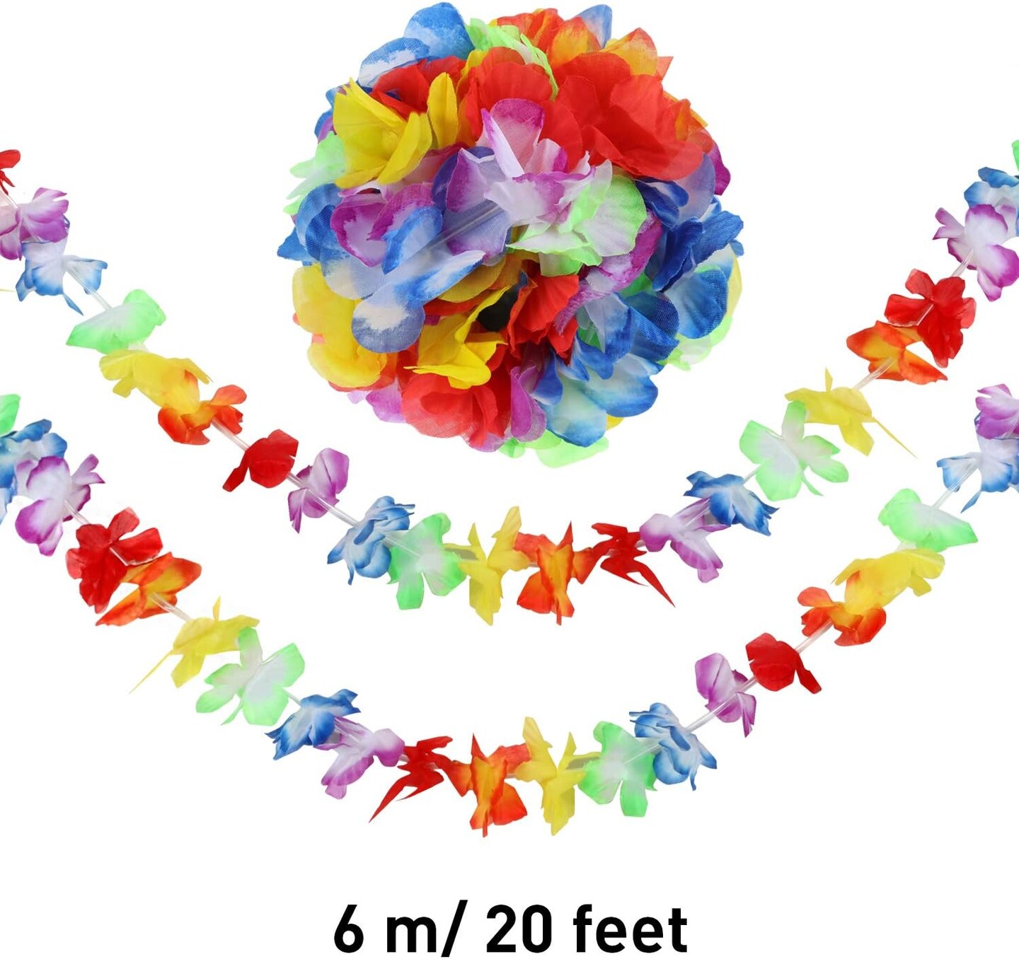 4 Pack Lei Summer Hawaiian Flowers Garland Tropical Multicolor Tropical Flower Lei Garland Flower Leaves Banner for Home Hawaiian Luau Decorations