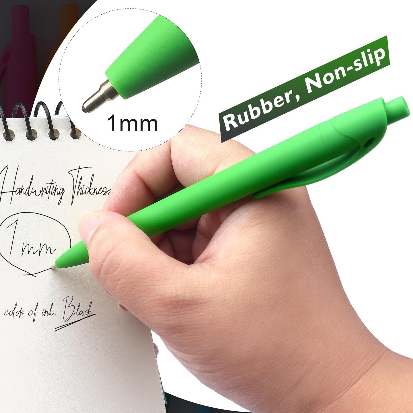 Ballpoint Pens Black Ink Pens Medium Point Retractable Ballpoint Pens, 1.0MM Black Ink, 8 Pack, Colorful