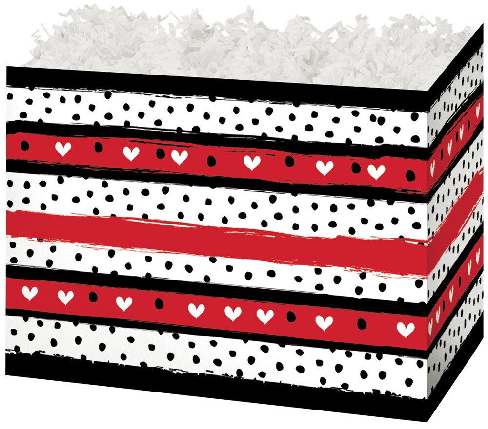 Pack/6: Hearts &#x26; Dots Basket Box - 6-3/4 x 4 x 5&#x22;