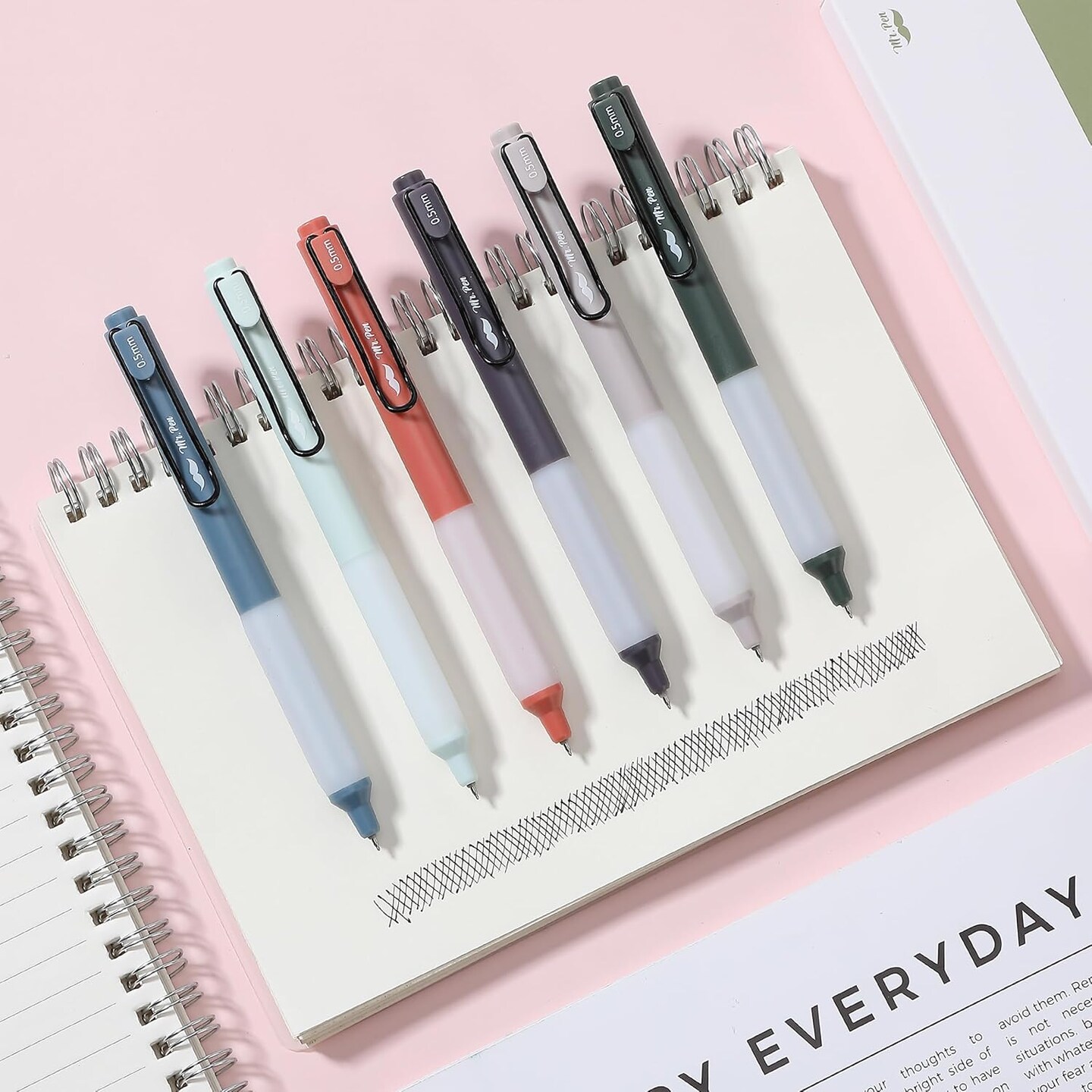 Retractable Gel Pens, 6 Pack, Vintage Barrels, Black Gel Pens Fine Point 0.5mm, Fast Dry