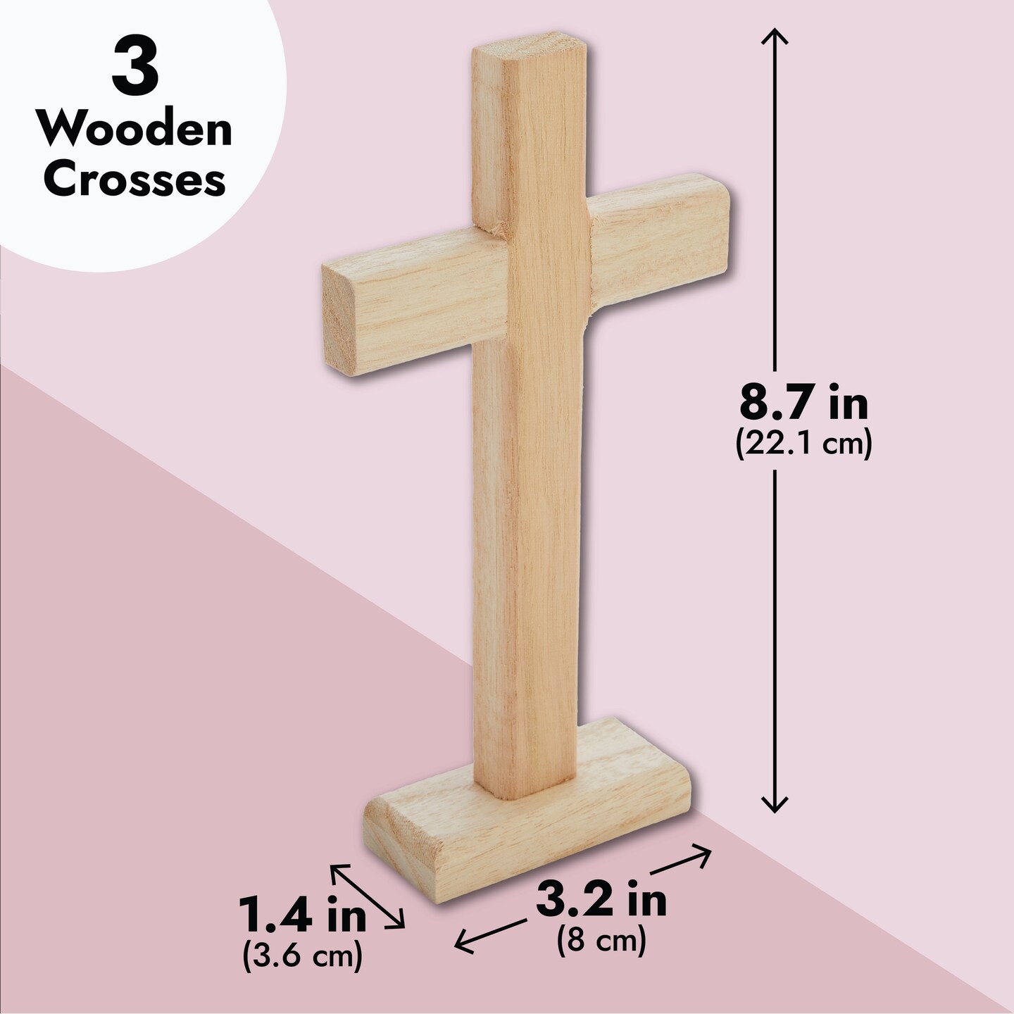 Wood Crosses for Crafts, Wooden Cross (8.7 in, 3-Pack)