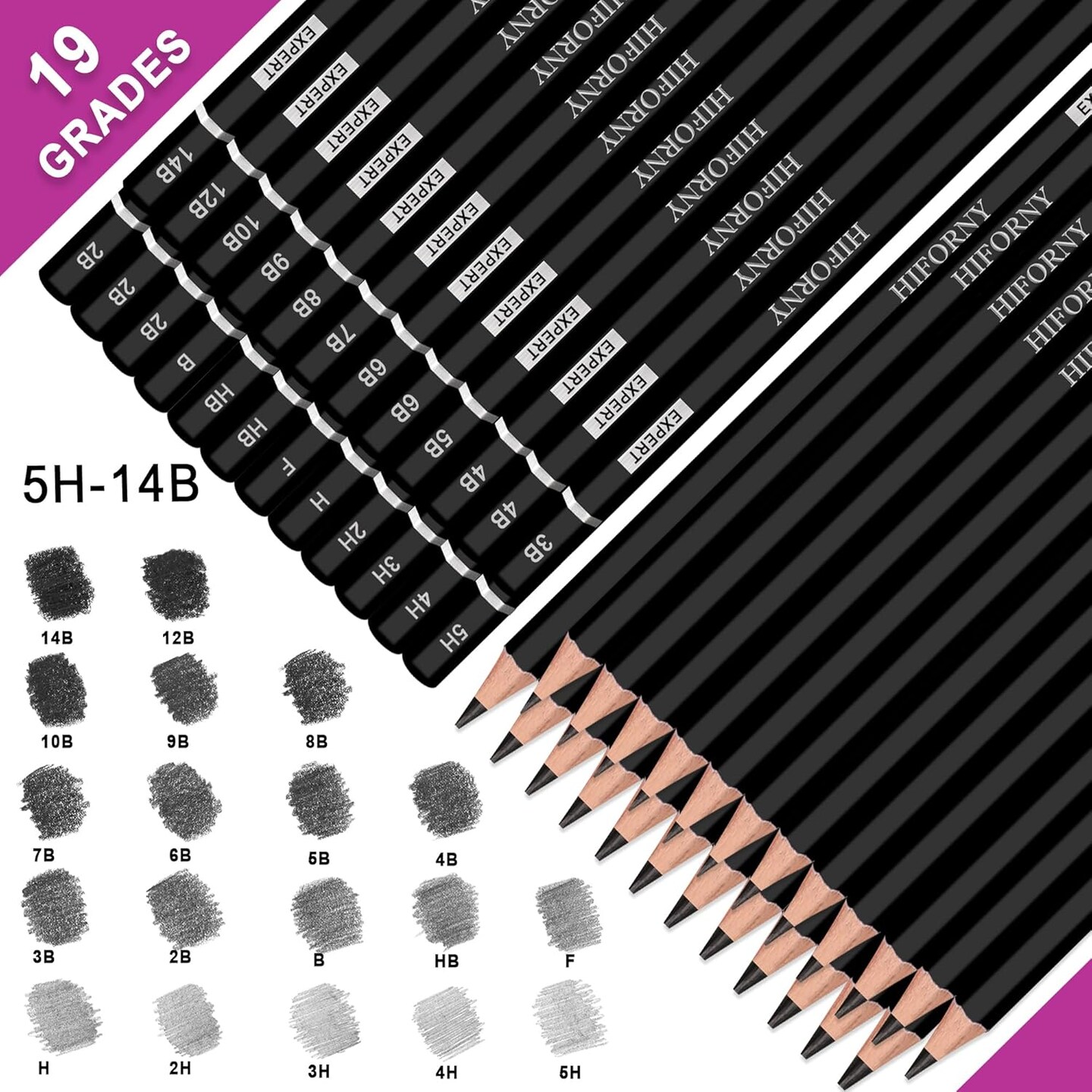 24 Pieces Graphite Sketching Pencil Set - Graphite Pencils(14B - 5H),Sketch Pencils,Drawing Pencils,Drafting Pencils,Art Pencils with 19 Grades - Ideal for Beginners & Artists
