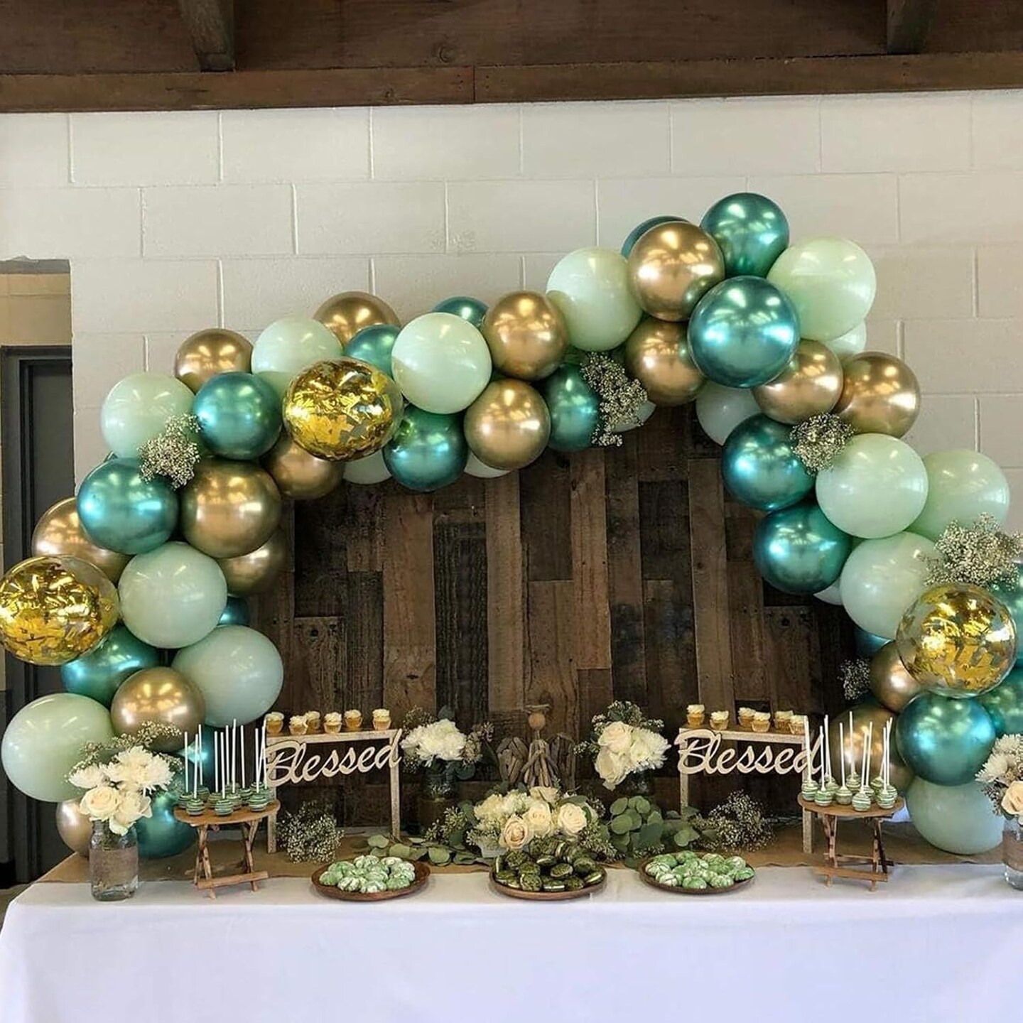 Green Gold Balloons Set, 60PCS Dark Green White Gold Balloons, 12Inch Metallic Green Gold Latex Balloons Gold Confetti Balloons Helium for Jungle Safari Birthday Wedding Baby Shower Party Decoration