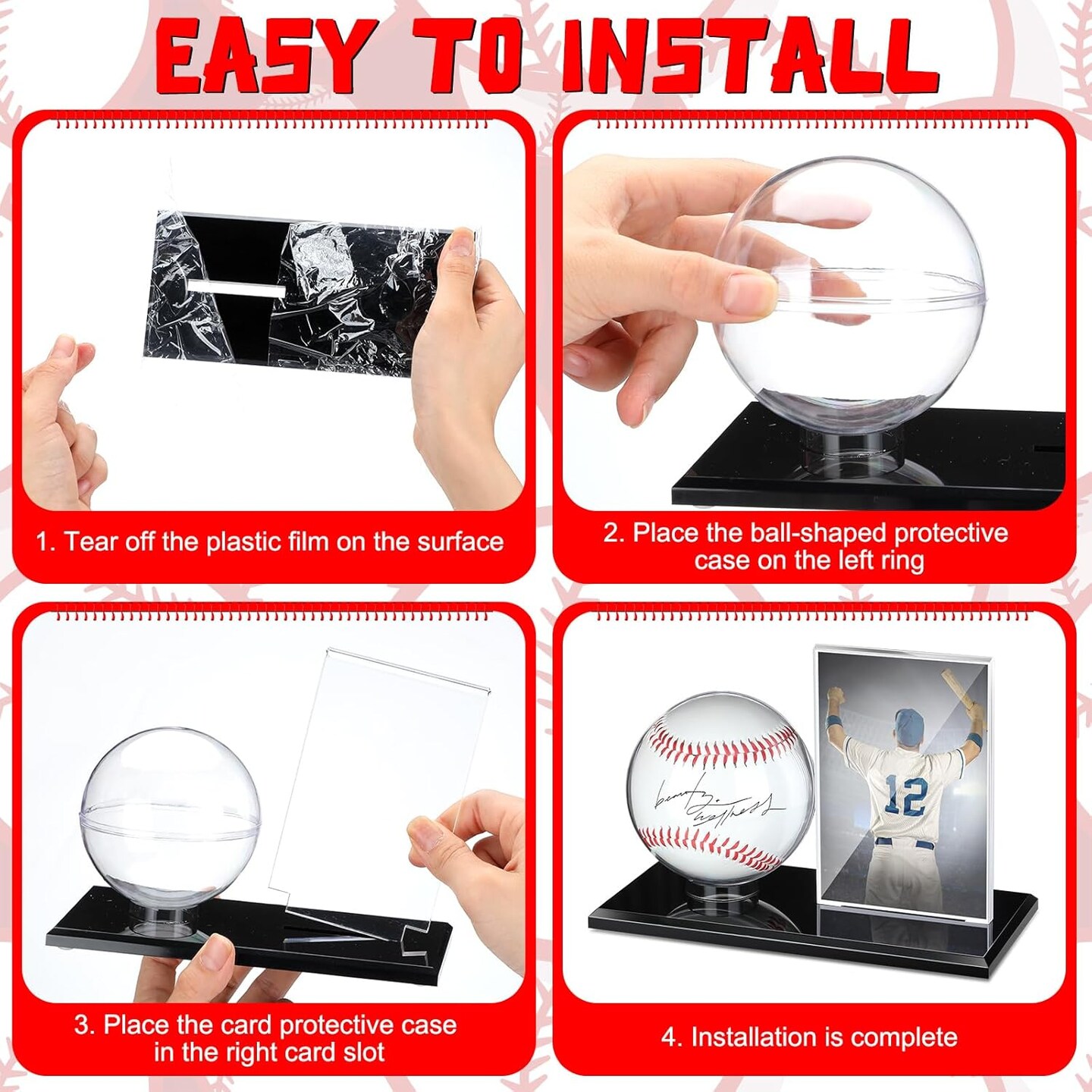 Acrylic Baseball Display Case for Ball and Cards Clear Base Ball Holder Ring Stand Set Centerpieces Protector Memorabilia Showcase for Official Size Baseball(Small)