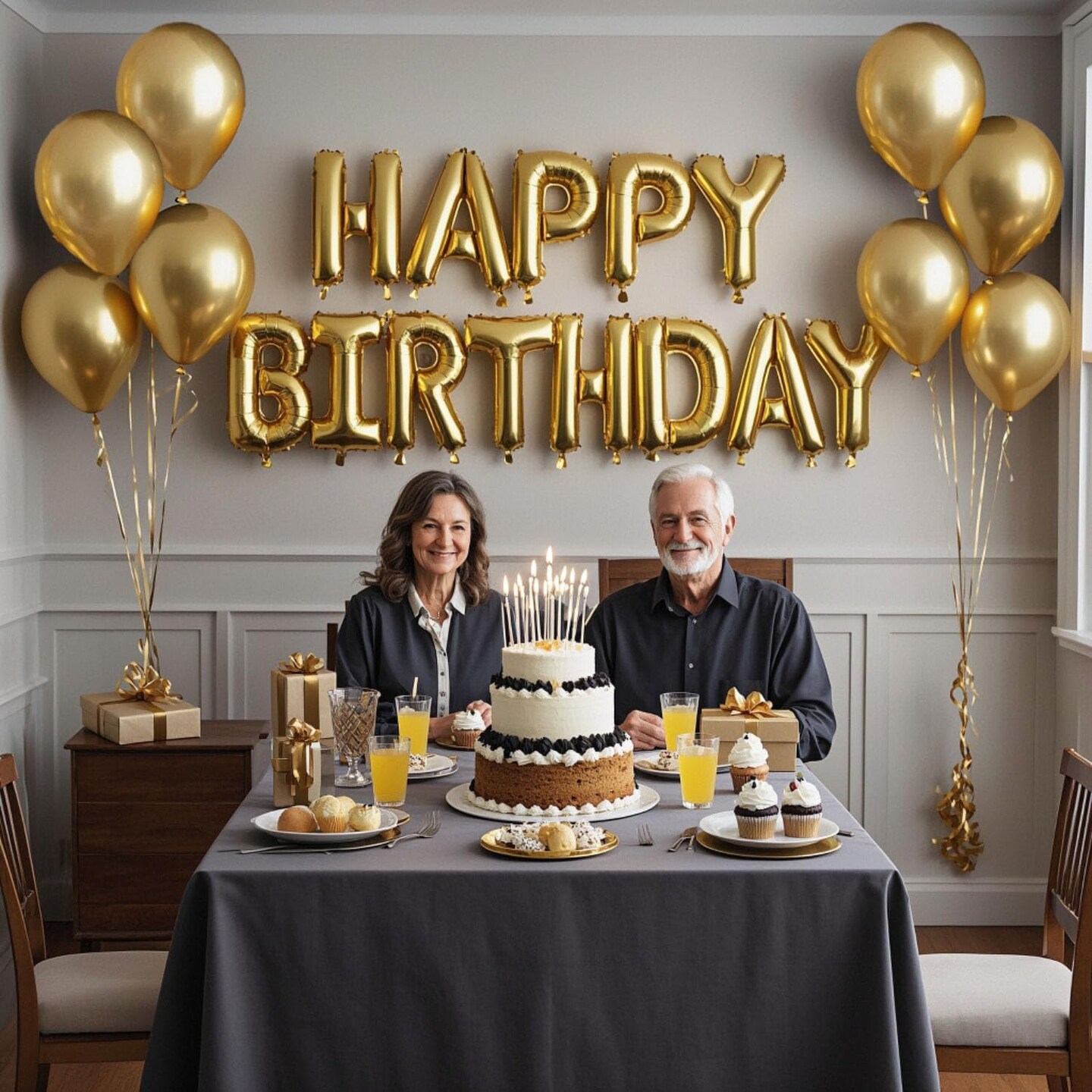 27 Pcs Gold Birthday Decorations, 3D Foil Gold Happy Birthday Balloon Banner