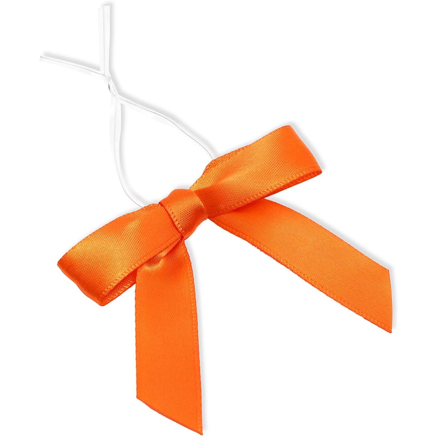 100 Pack Orange Twist Tie Bows for Treat Bags, 3&#x22; Small Satin Ribbons for Craft Decoration, Gift Wrap, Themed Party Favors, Baked Goods