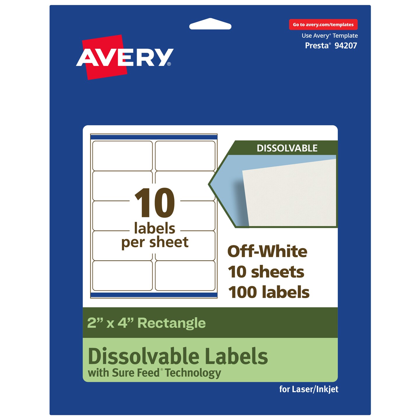 Avery Dissolvable Labels, 2&#x22; x 4&#x22; Rectangle
