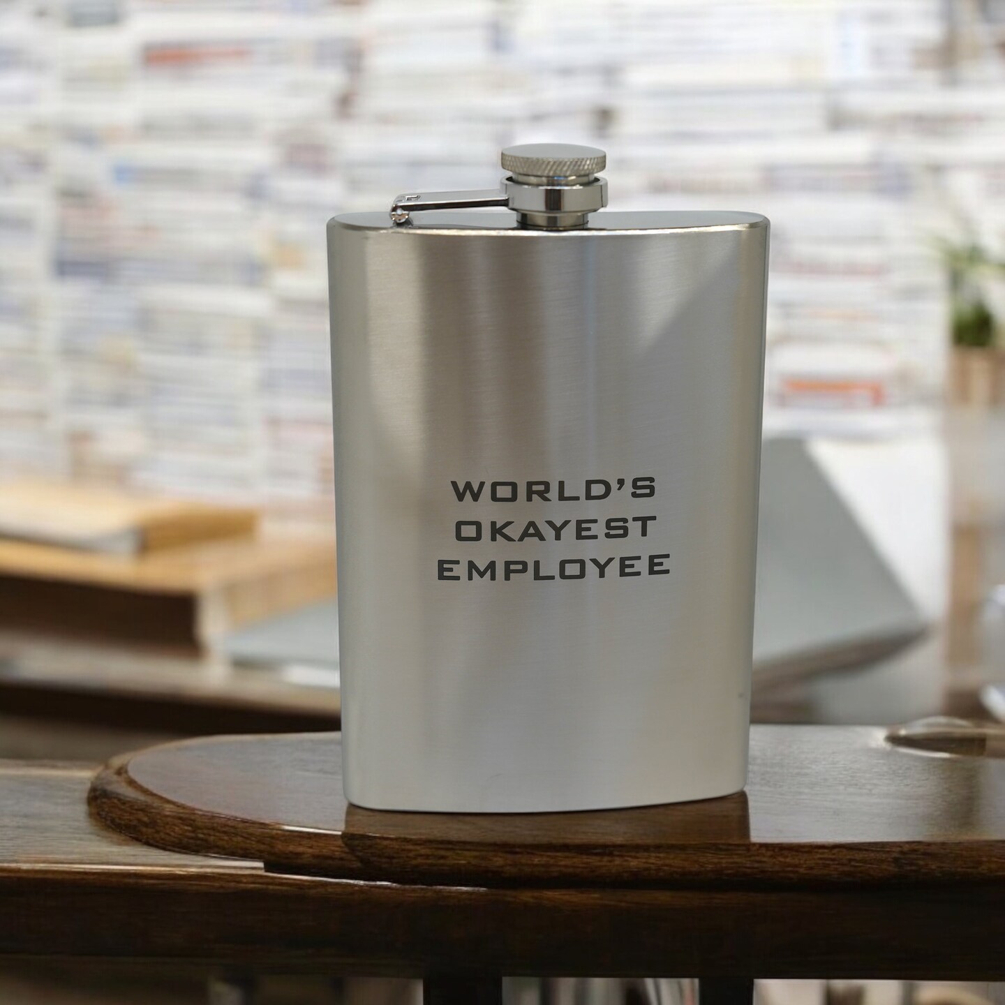 8oz World&#x27;s Okayest Employee Stainless Steel Flask