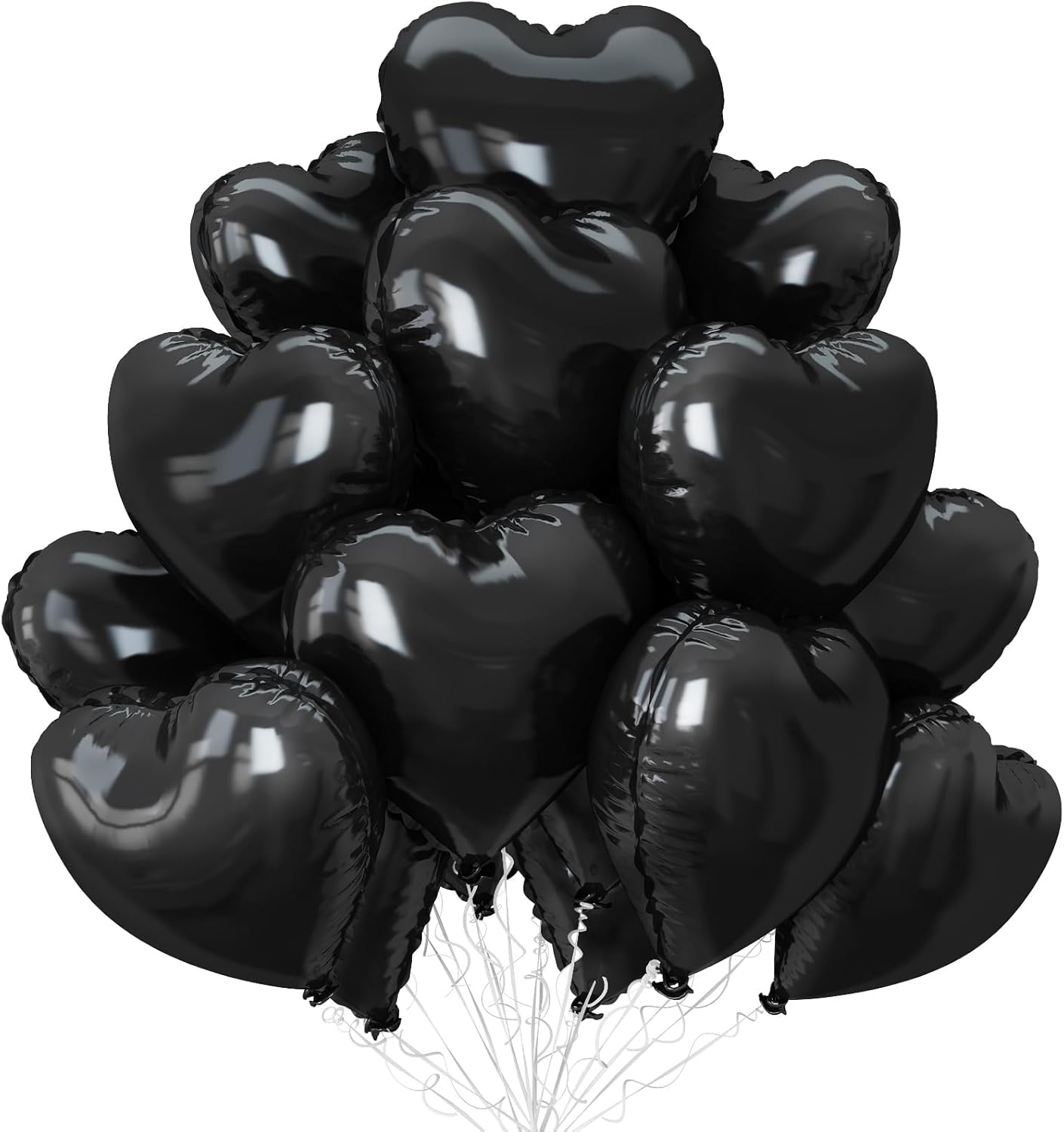 12-Pack 18in Black Heart Foil Balloons – Party Decor for Valentine’s Day, Birthday & Wedding