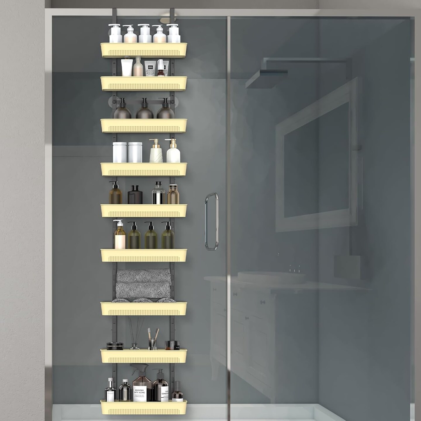 9-Tier Over The Door Pantry Organizer with Adjustable Baskets - No Drilling Wall-Mounted Spice Rack Shelves, Bathroom, Laundry & Closet