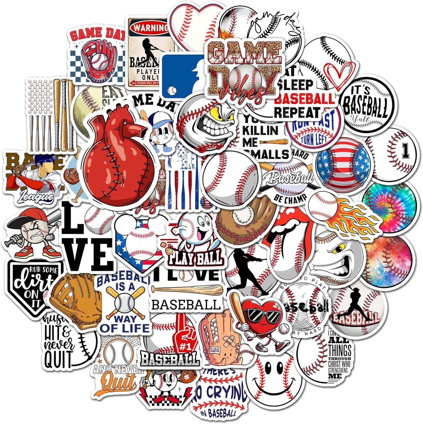 50 Pcs Baseball Stickers, Baseball Vinyl Stickers for Water Bottle, Laptop, Phone, Baseball Gifts, Sport Stickers Baseball Decorations for Teens Boy (Baseball Stickers Decal)
