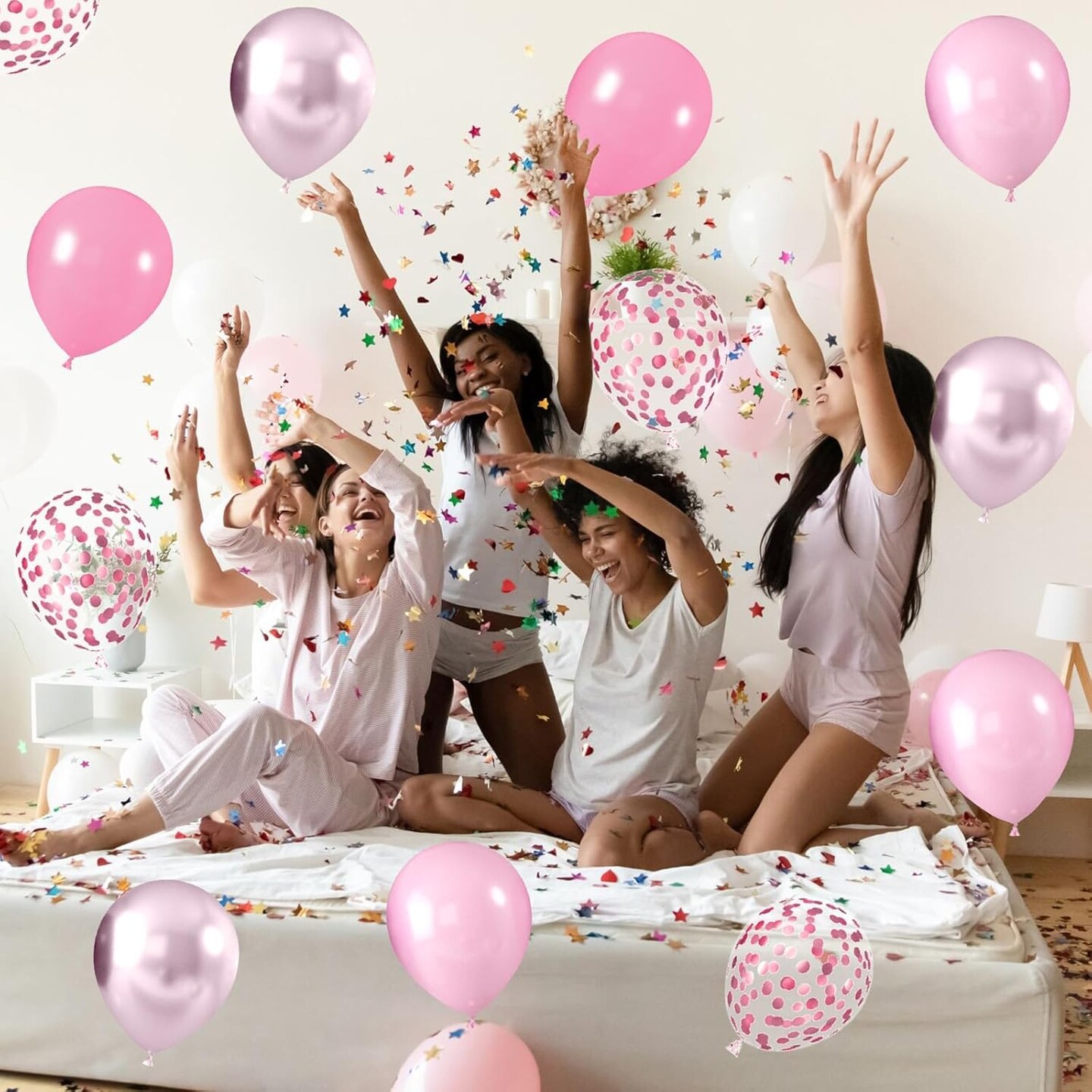 52-Pack Metallic Chrome Pink Balloons 12in – Latex & Confetti Party Decor