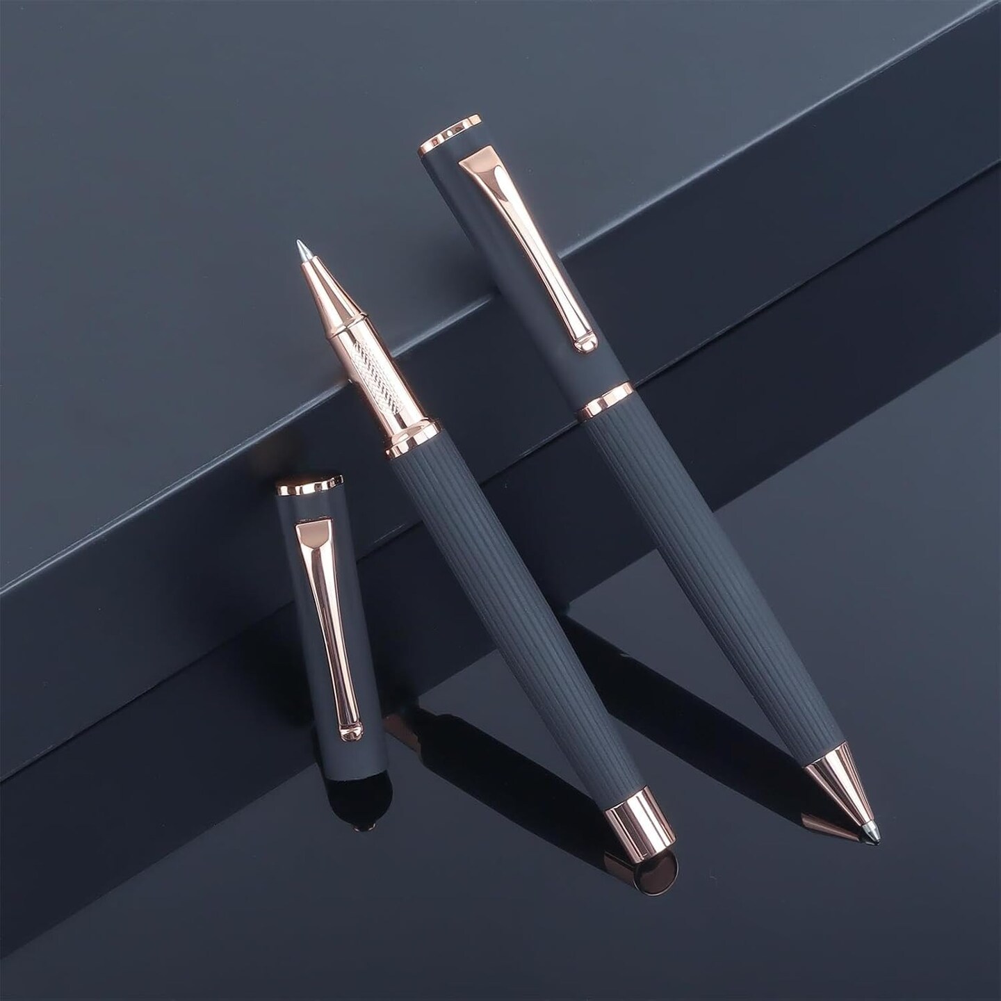 2pcs Ballpoint+Rollerball Pens, Nice Fancy Executive Signature Pen for Work, Gift Set for Men &#x26; Women, Journaling Pen with Gift Box, 0.5mm Nib of Black Ink Rose Gold Clip