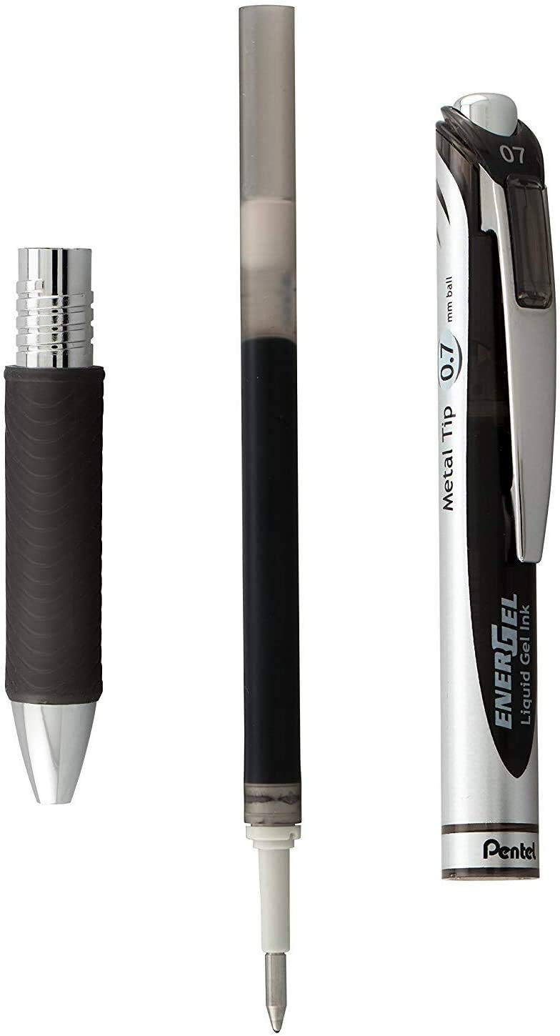 Gel Pen 0.7 mm RTX Retractable, Black Ink Pens Metal Tip, Medium Point Energel Liquid Gel Ink Pens 0.7 mm. Pack of 10