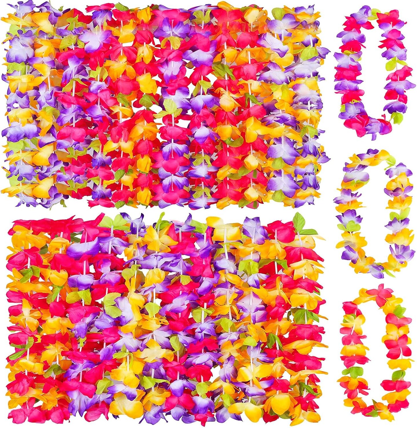 24 Pieces Summer Garland Hawaiian Leis Necklaces Bulk Hawaiian Leis Luau Garlands for Hawaiian Party Decorations, Luau Party Supplies