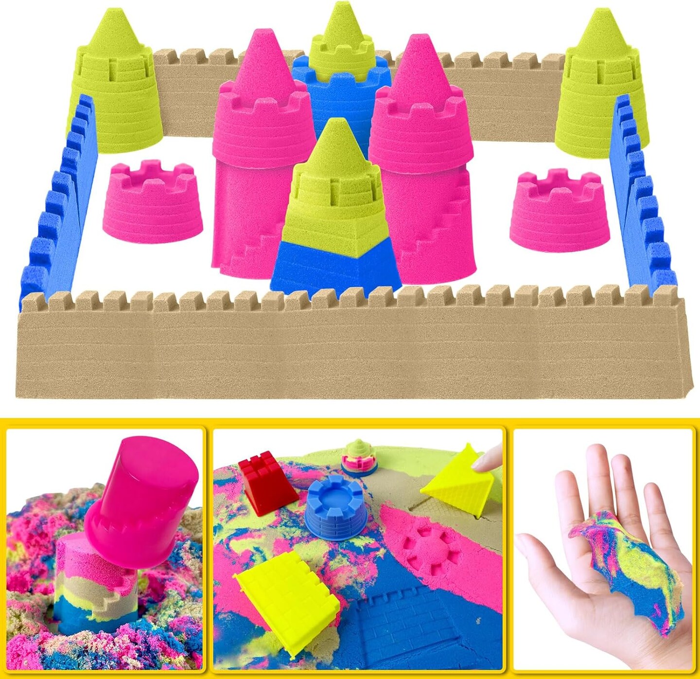 Summer Sand Toys Sensory Bin - Play Sand Kit with Construction Set Toy Truck and 4lbs Magical Sand, Pretend Play Beach Sensory Toy Sandbox, Kids Gifts for Girls and Boys