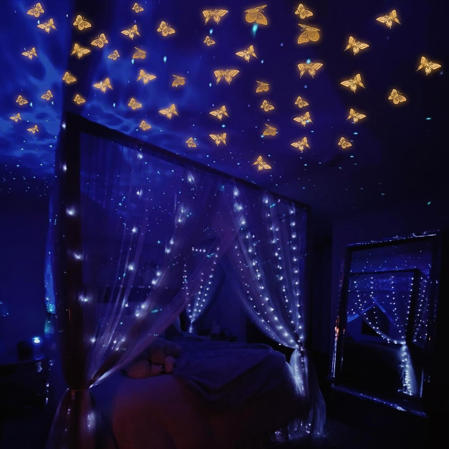 Glow in The Dark 3D Butterfly 24 Pcs 3 Sizes, Luminous Butterfly Stickers for Ceiling or Wall, Glow in The Dark Party Supplies, Removable Luminous Stickers for Kids Babys Nursery (Orange)