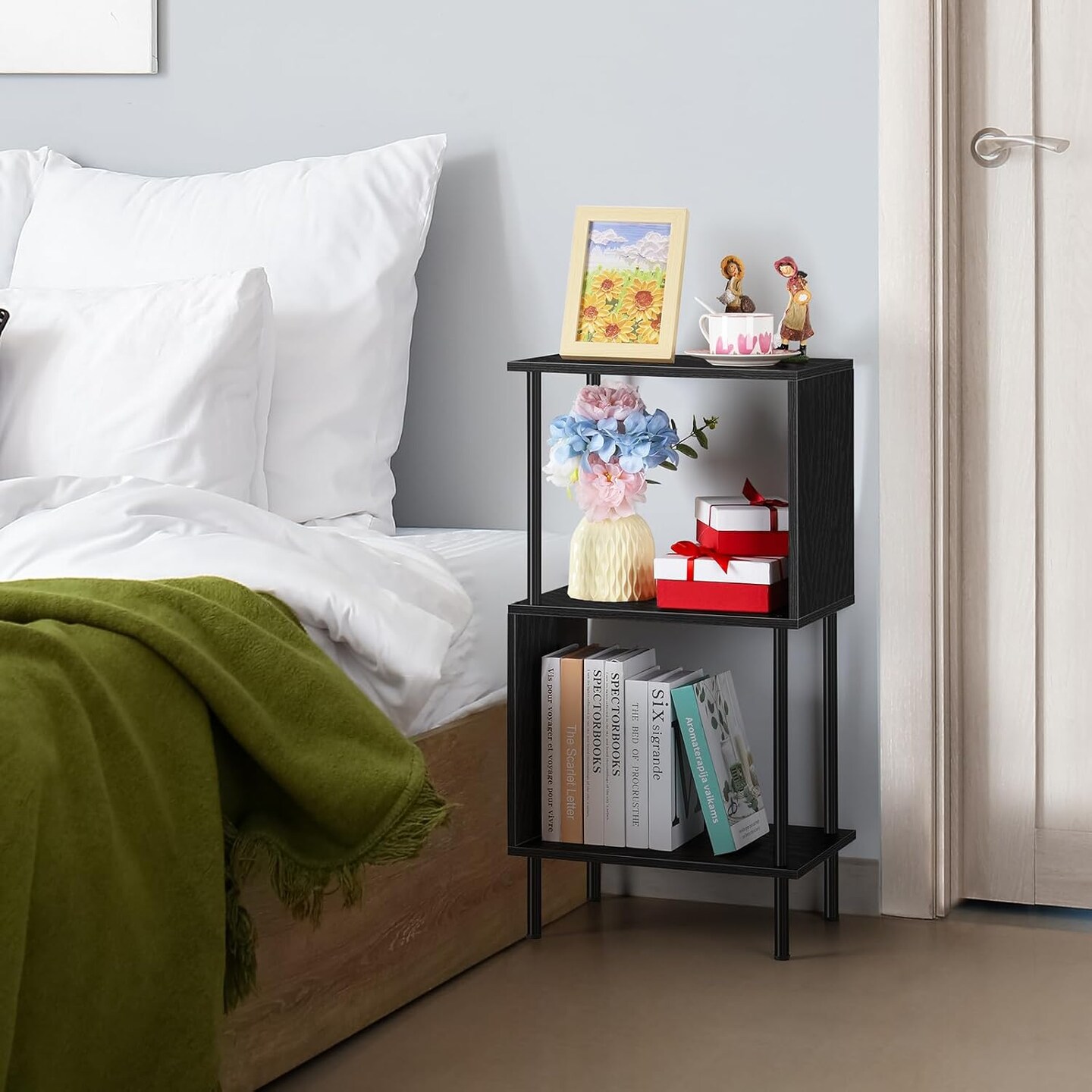 3-Tier S-Shaped Small Bookshelf &#x2013; Compact Black Bookcase Organizer for Home Office, Kids&#x2019; Room, Living Room (15.7&#x201D;x11.8&#x201D;x31.8&#x201D;)