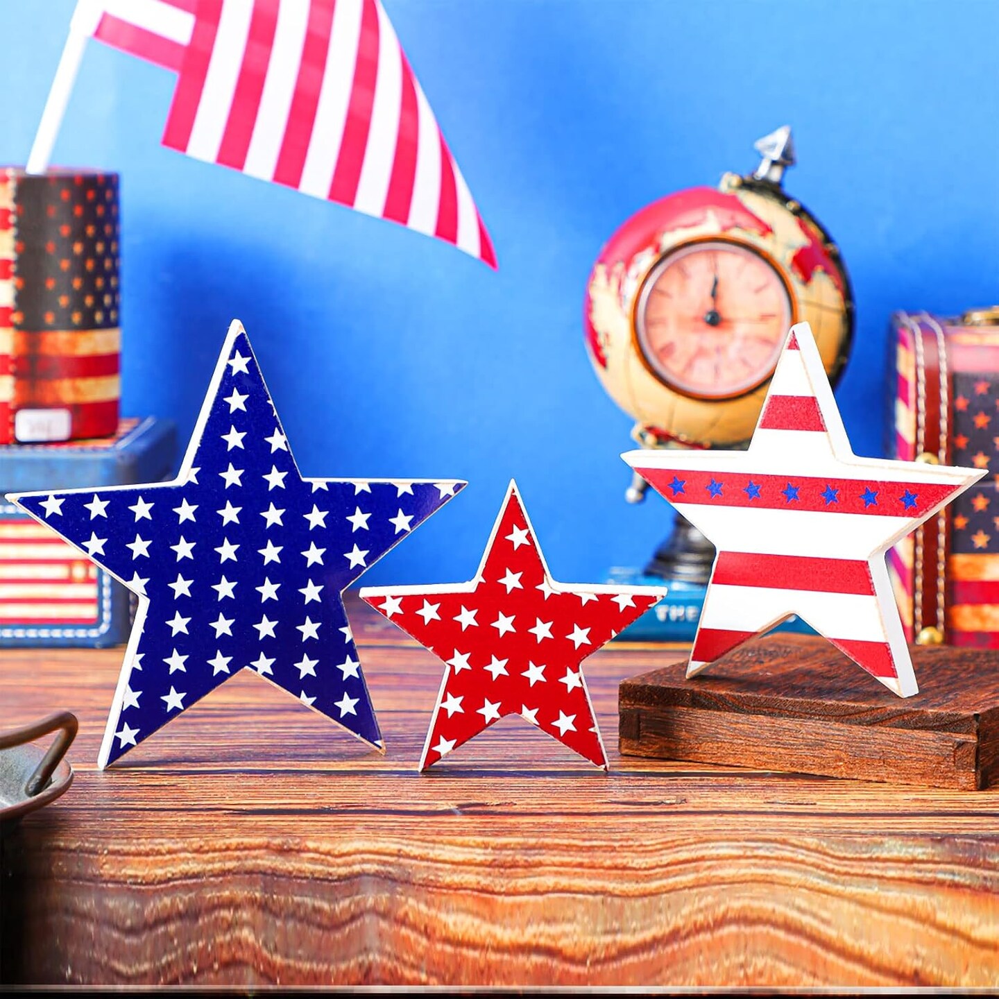 3pcs 4th of July patriotic wooden star centerpiece for table decor.