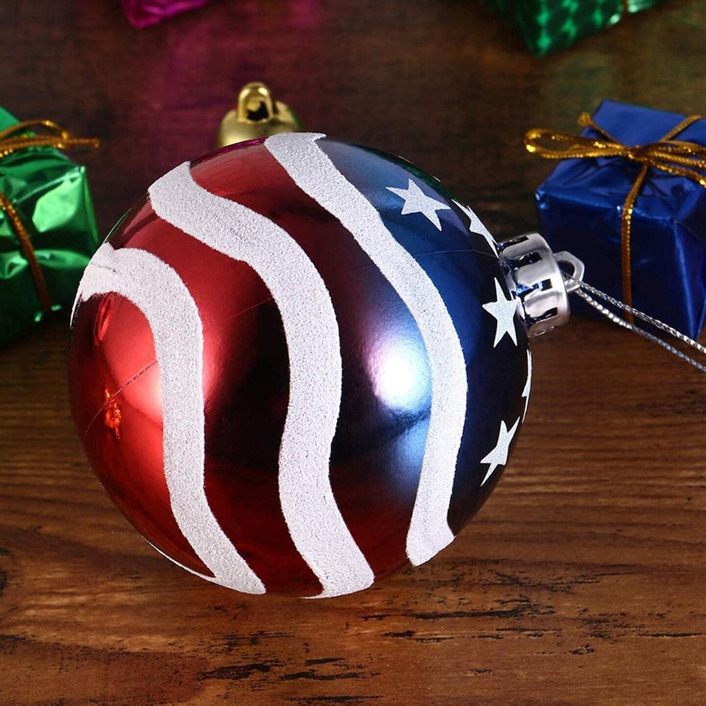16 Pcs Independence Day Ball Ornament - 4th of July Patriotic Hanging Ball Decoration American Flag Ornament for Independence Day, Christmas Tree, USA Themed Party Supplies