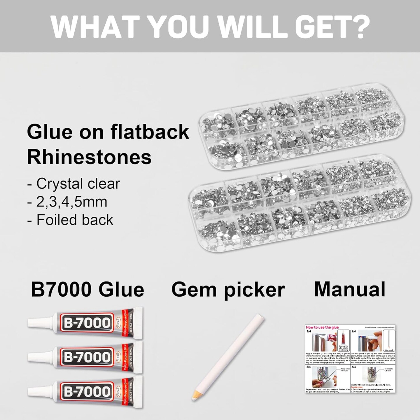 Clear Glue with 11000Pcs Silver Clear Rhinestones for Crafts Clothing Clothes Fabric Crafting, Flatback Gems Rinestones Kit for Shoes Tumblers, Flat Back Crystals Diamonds