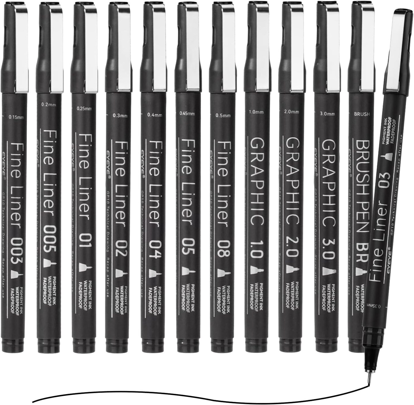 Micro Fineliner Pens, Black Drawing Art Pens,12 Archival Pen Waterproof Ink Set Artist Supplies Archival Inking Markers Sketch Outline Pen, Precision Drawing and Sketching Kit